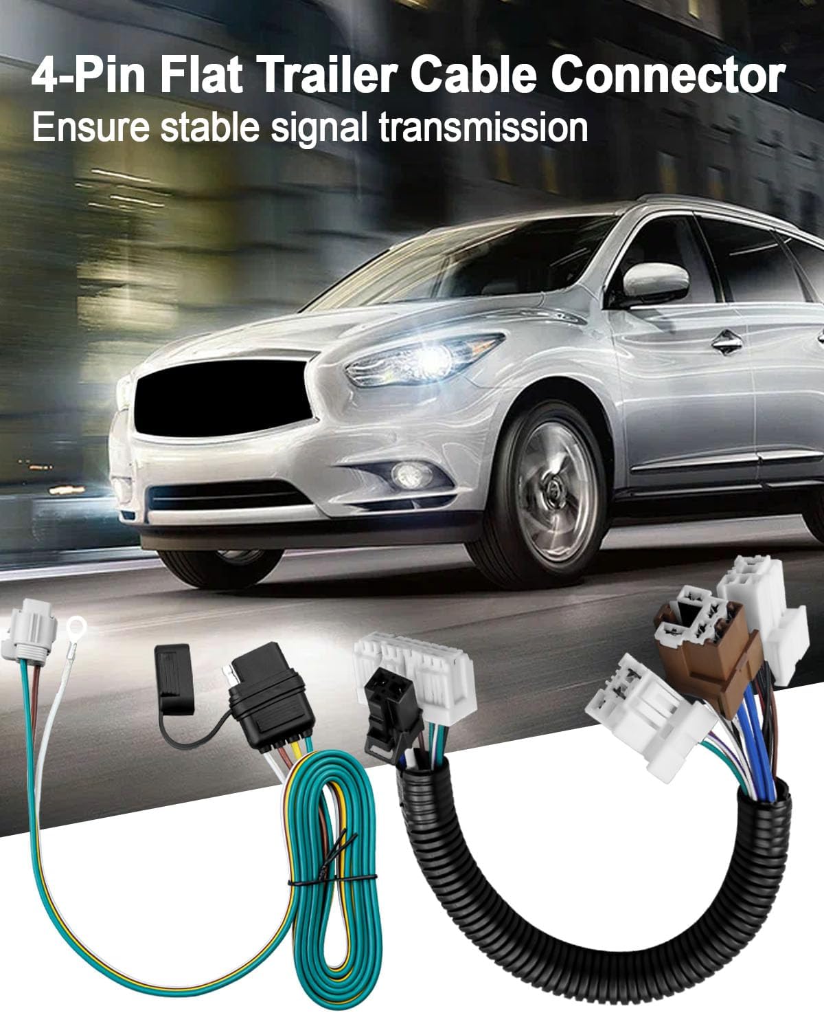 4-Way Flat Trailer Wiring Harness Kit Fit for Nissan Pathfinder 2013-2020 Infiniti QX60 2014 2015 2016 2017 2018 2019 2020, Towing Hitch Connector Adapter Replace CX01088