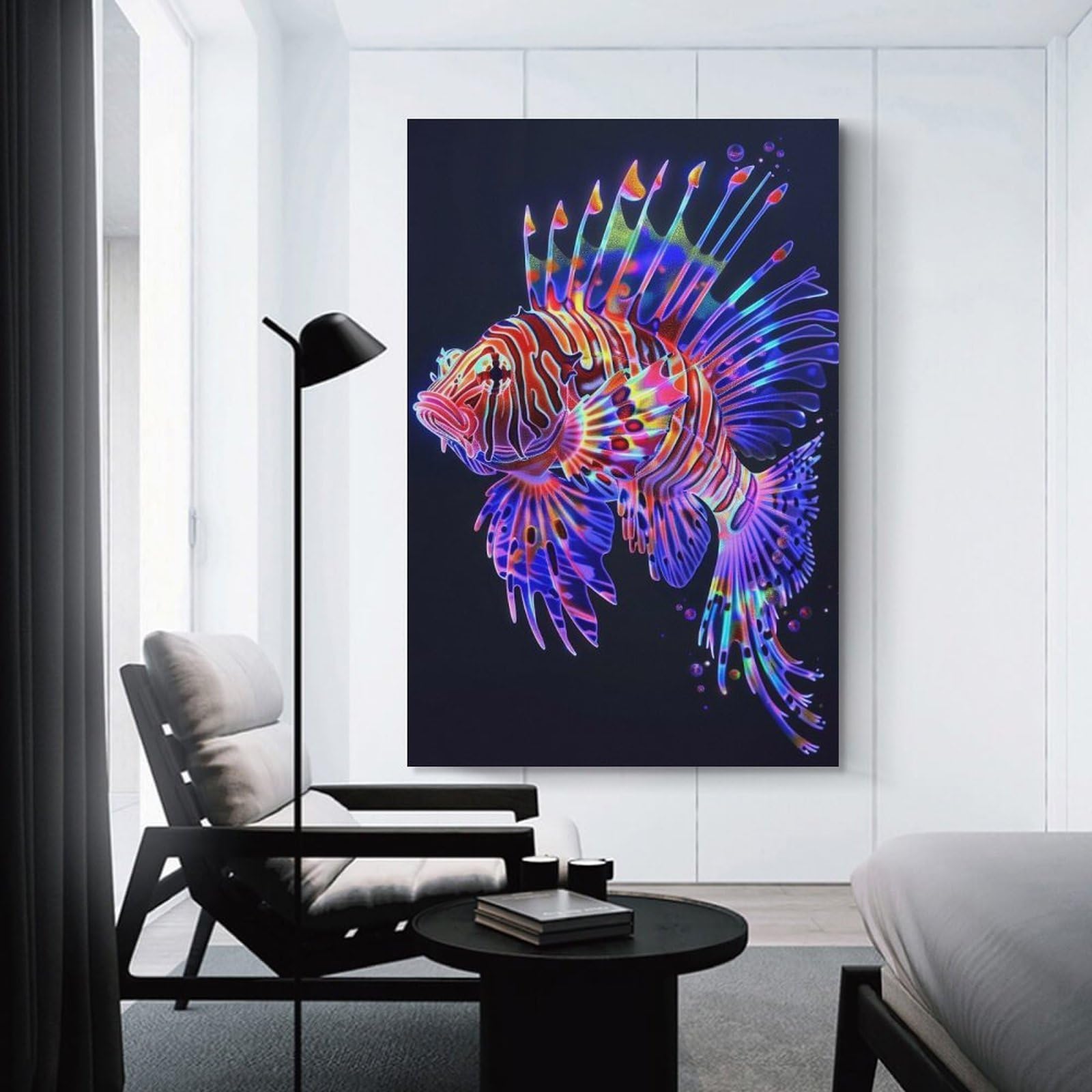Junmoney Neon Lionfish Room Decor Wall Art, 24x36inch(60x90cm), for Front Hall, Corridor Or Welcome Spaces, A Neat Decor Update for Hallways