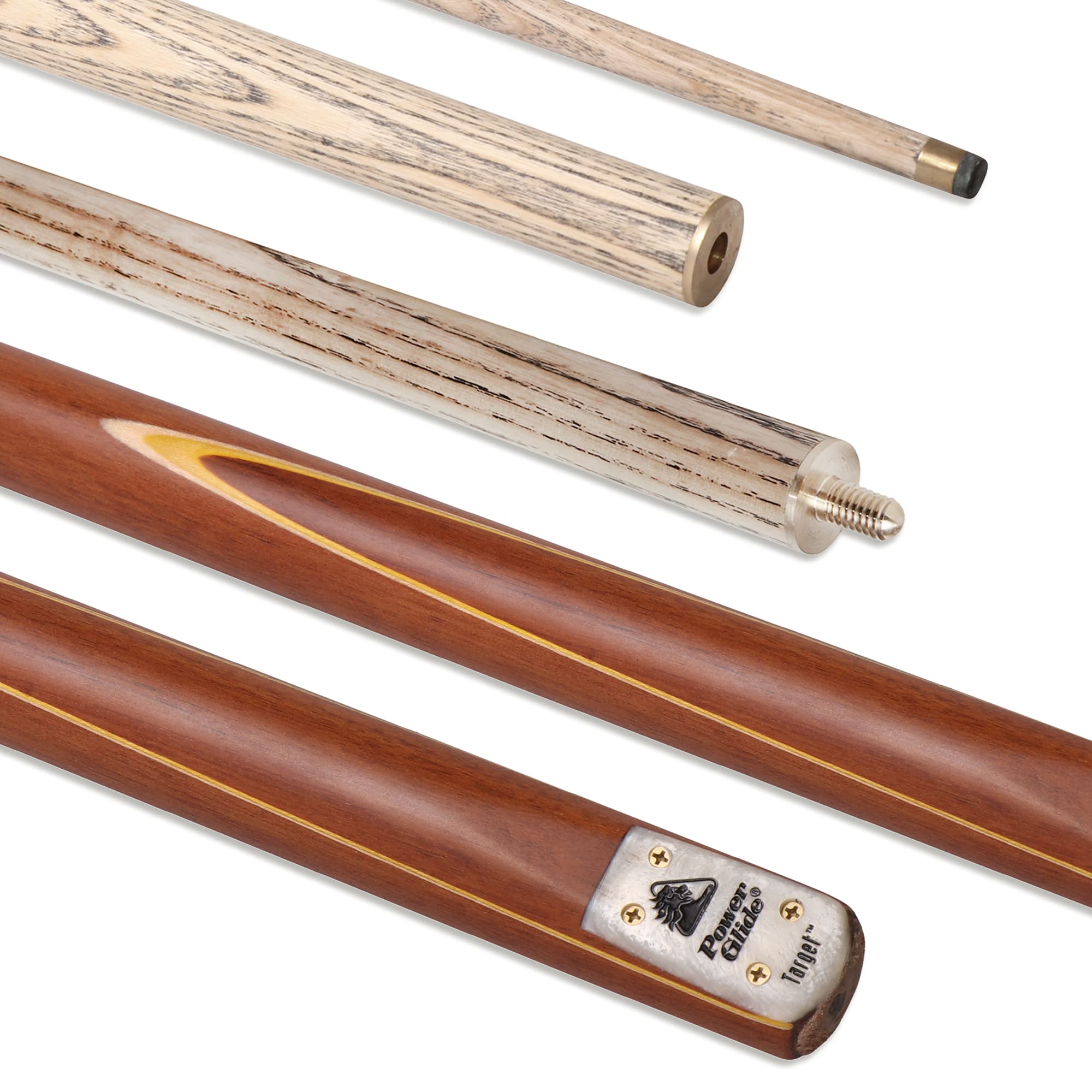 PowerGlide Snooker or Pool Cue Stick | Target | Hardwood Butt and Ash Shaft | 9.5mm Tip | Quick Release Brass Joint | Full Size 57"