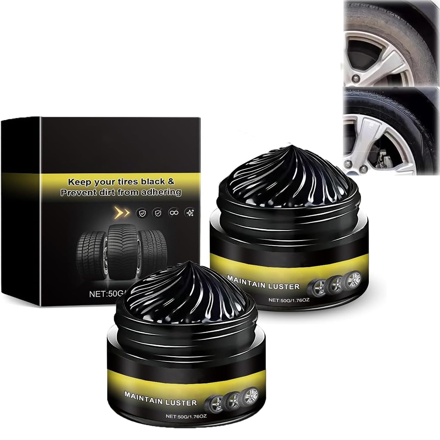 Potente cera de limpieza de ruedas, cerámica para neumáticos de coche, aplicador de brillo de ruedas para goma, neumáticos y exteriores de vehículos (2 piezas)