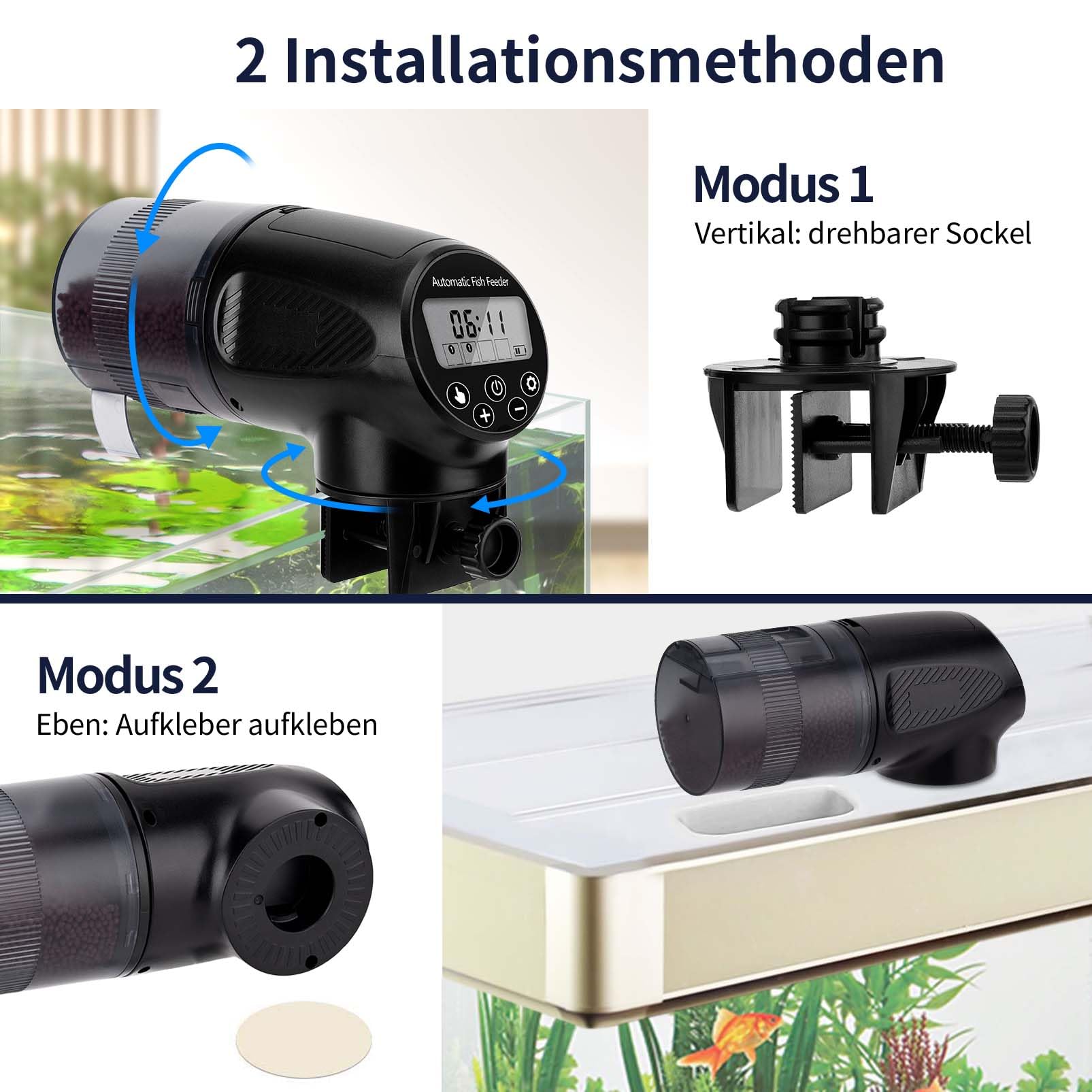 Automatico Cibo Pesci Mangiatoia per Acquario: Pesce & Acqua Tartarughe Mangime Piccolo Distributore Automatica con Temporizzatore, Fino a 4 Poppate al Giorno, per Feriali & Gita Festiva