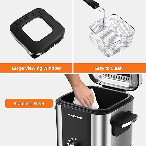 Miniatura 5 de Freidora Eléctrica Profunda, Capacidad de Aceite de 1.5 Litros, Freidora Profunda Pequeña con Cesta, Laterales de Toque Frío, Antiadherente