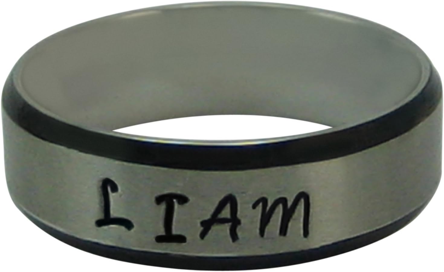 6mm Stainless Steel Black Edged Stamped Message Ring Band - Size 7