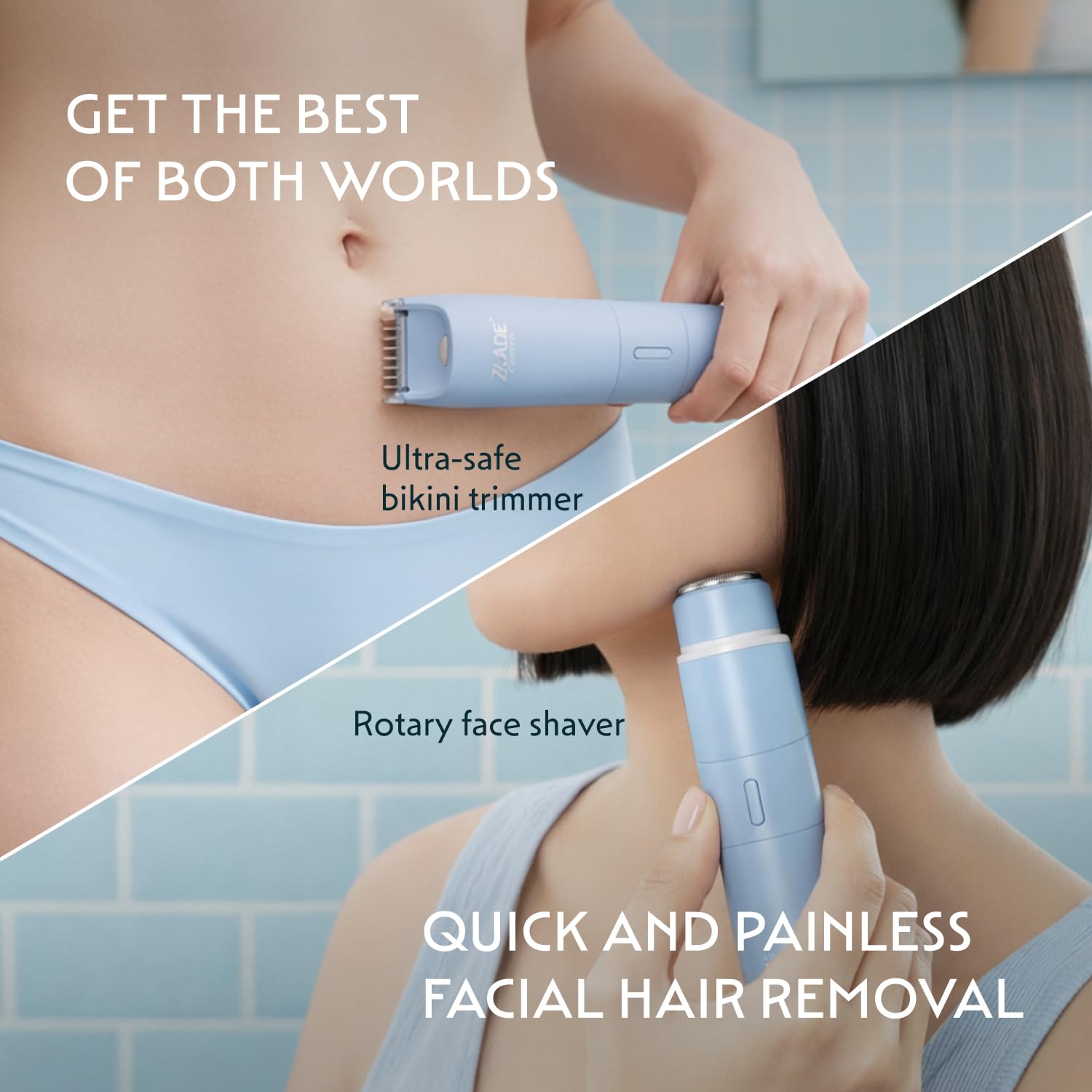 Zlade Summer Vacay 2 in 1 Facial Hair Removal Shaver and Body Trimmer for Women | Face, Body, Bikini Line | Rechargeable with USB C | Waterproof and Showerproof, Easy to Clean Design | Travel Friendly, Compact, Quick and Painless Hair Removal Machine 1
