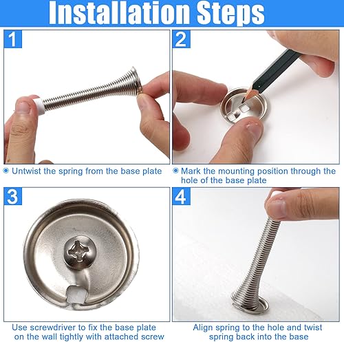 Miniatura 7 de Chumia Tope de puerta de resorte de 36 piezas con parachoques de goma, resorte flexible, resistente, tope de puerta de pared para el hogar, oficina,