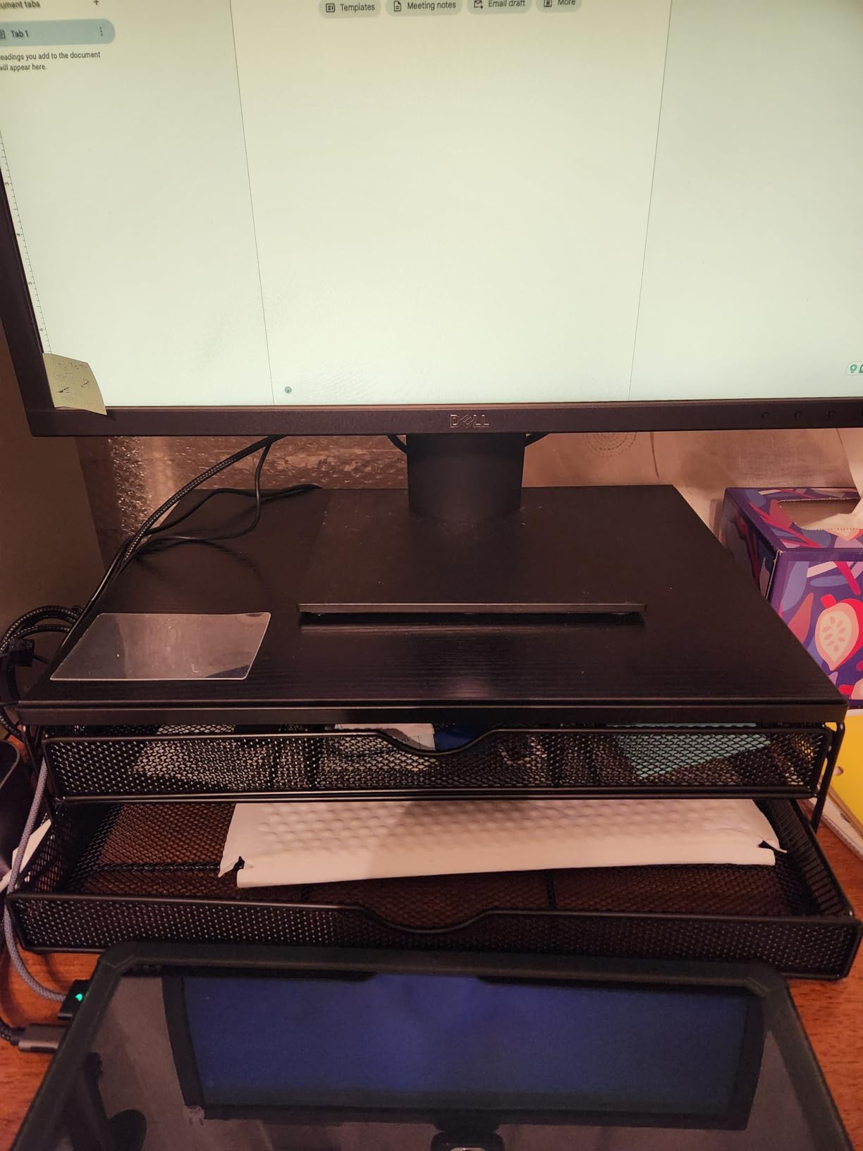ARCOBIS Wood Monitor Riser with Drawers, Mesh Metal Computer Monitor ...