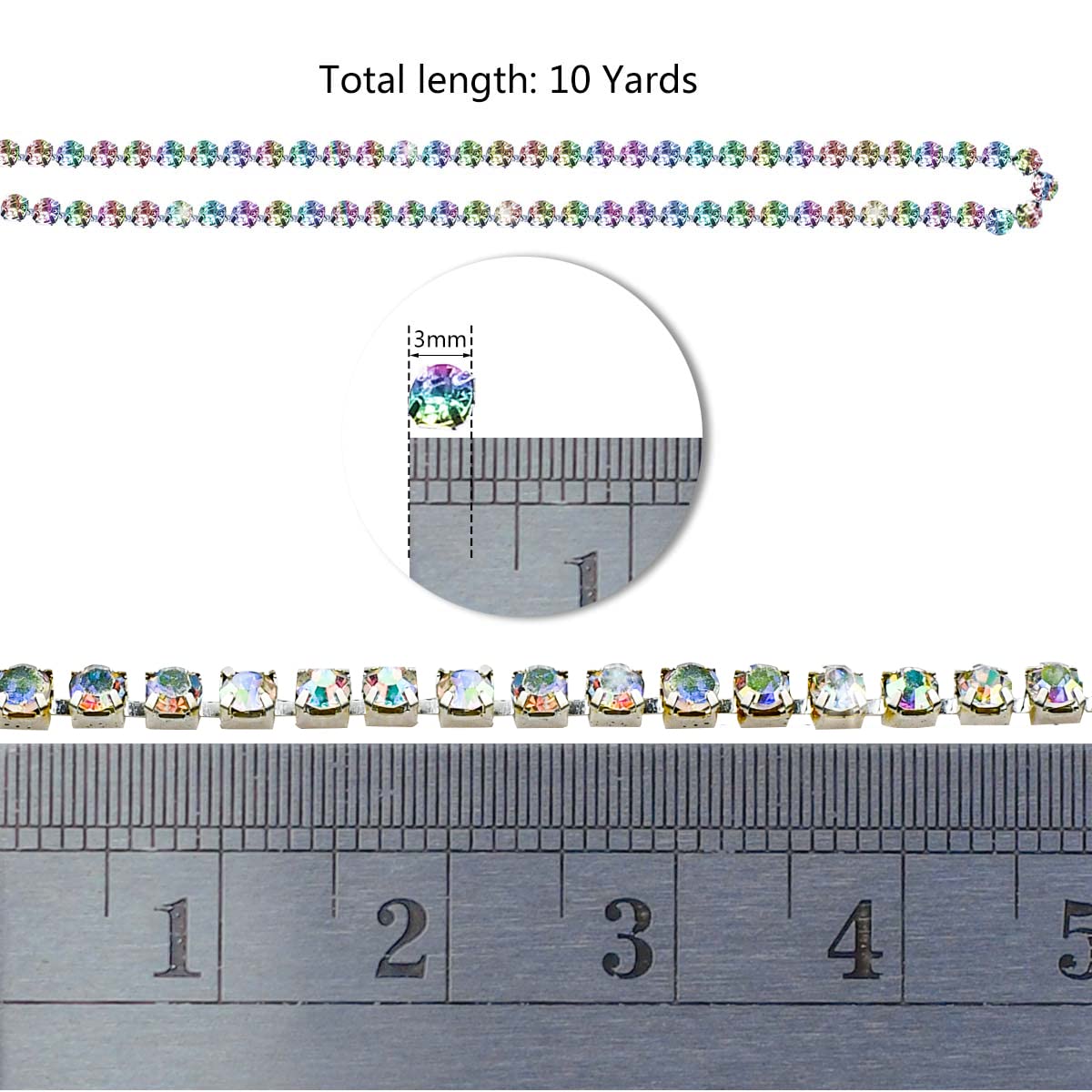 Kristall-Strass-Kette, 9,1 M Lang, 2,5 Mm Breit, Blau - Für Basteln, Kleidung & Schmuck