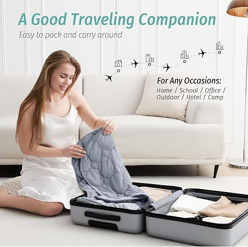 Miniatura 3 de Wemore Manta ponderada de regazo de 7 libras para adultos, manta pequeña con peso para viajes, calma, relajación, siesta y dormir, almohadilla