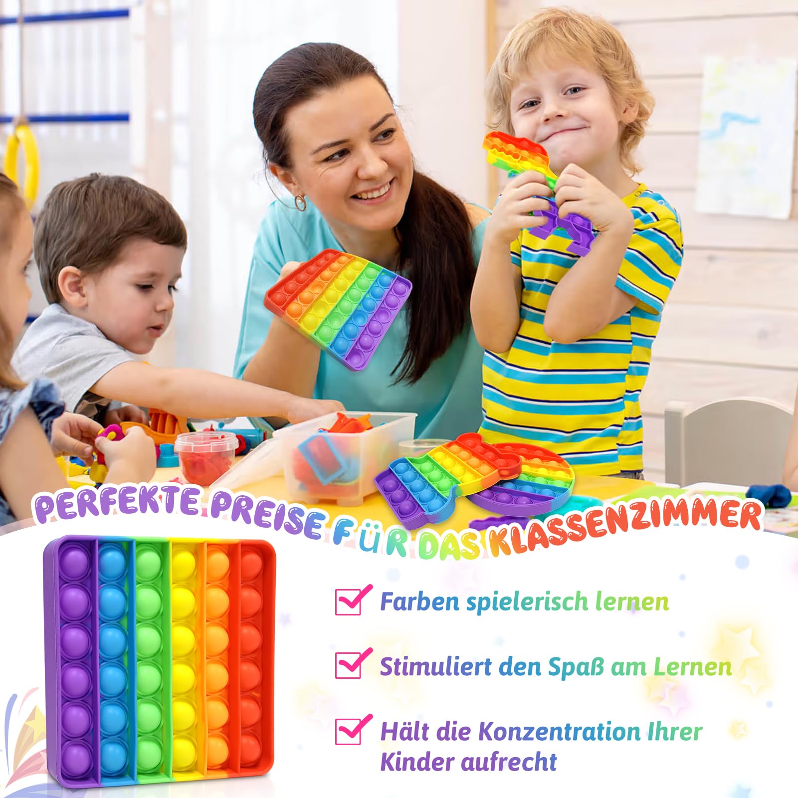 4 sztuki Push Bubble Sensory Pop Fidget zabawka, silikonowa tęcza sensoryczna antystresowa zabawka sensoryczna zabawka edukacyjna dla dzieci/rodziny i przyjaciół/samolotu