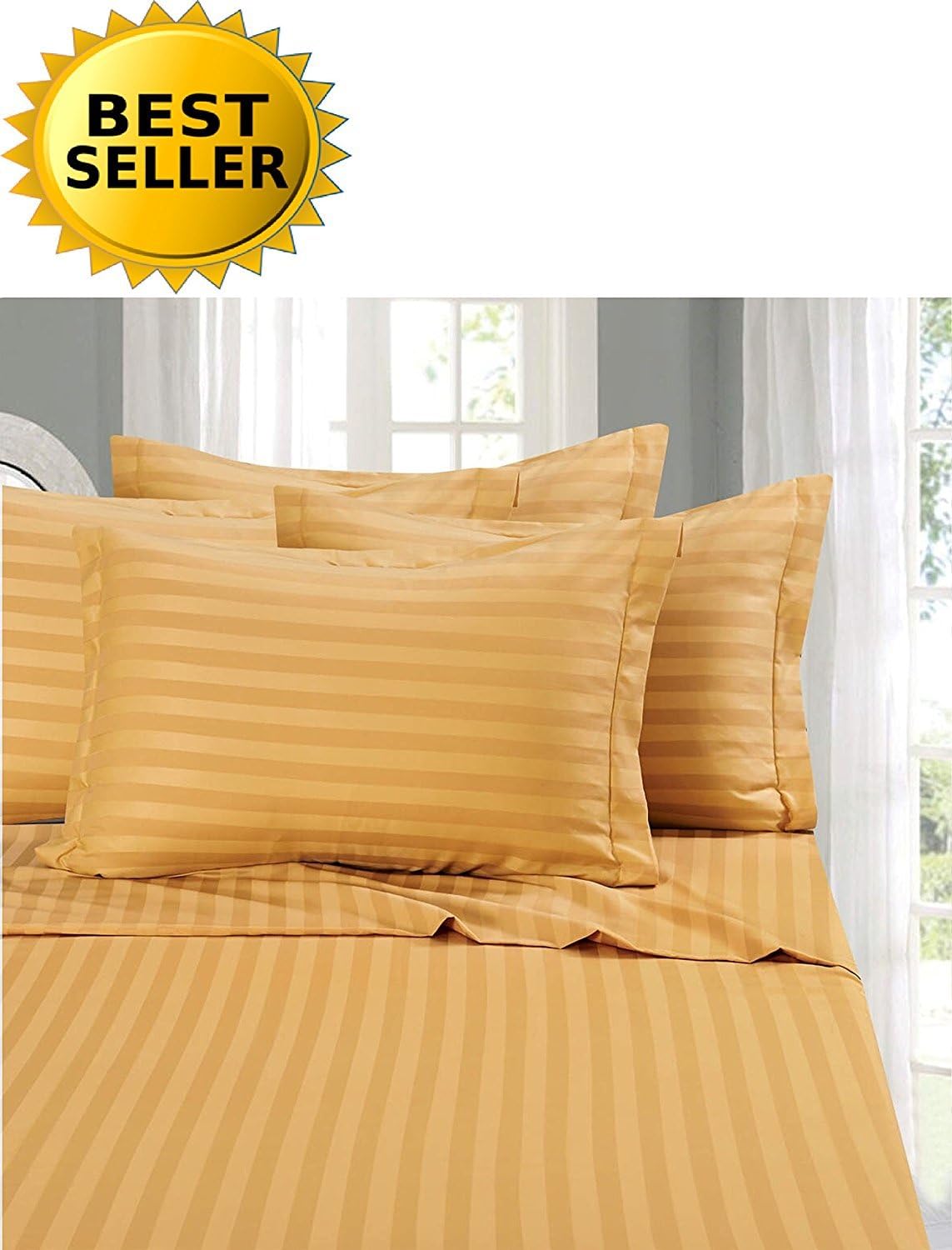 Elegant Comfort #1 Bed Duvet Cover Set on Amazon - Super Silky Soft - 1500 Premier Hotel Quality Luxurious Wrinkle, Fade, Stain Resistant 3-Piece Stripe Duvet Cover Set, King/Cal-King, Gold