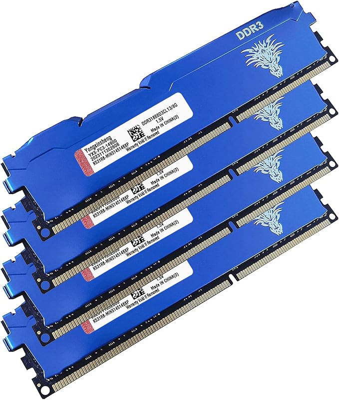 Yongxinsheng DDR3 32GB (4x8GB) 1866MHz PC3-14900 Asztali RAM Memória Kék