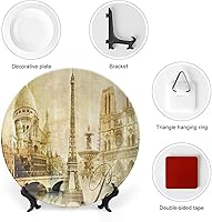 Vista 3 de Platos de cerámica, Platos de cerámica decorativos de decoración de París, paisaje antiguo, torre Eiffel Francia, monumentos de 10 pulgadas, platos