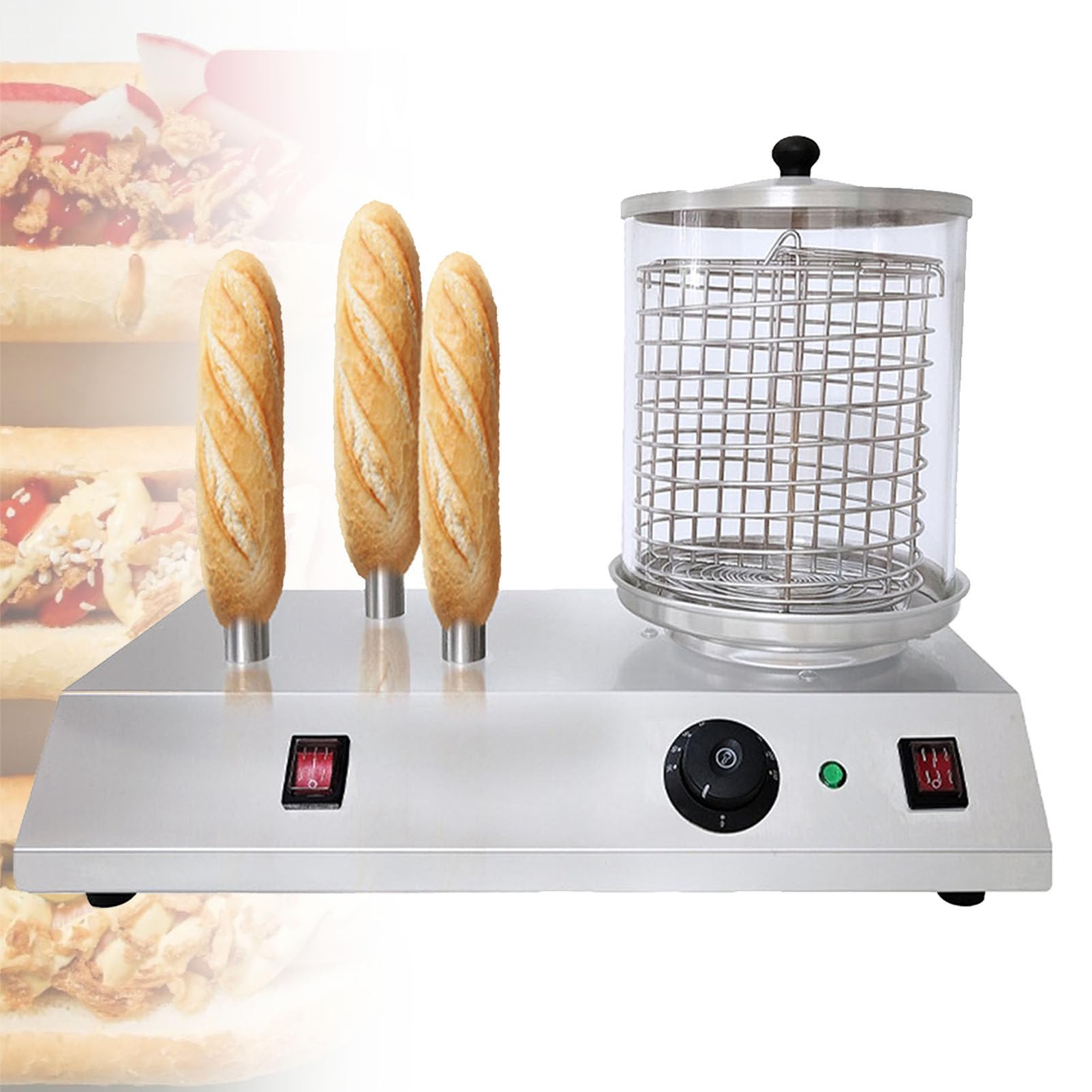 HTTGDGDH Hot Dog Steamer, Commercial Sausage Grill, Electric Stainless Steel Bread Heating, Countertop Food Heating,3