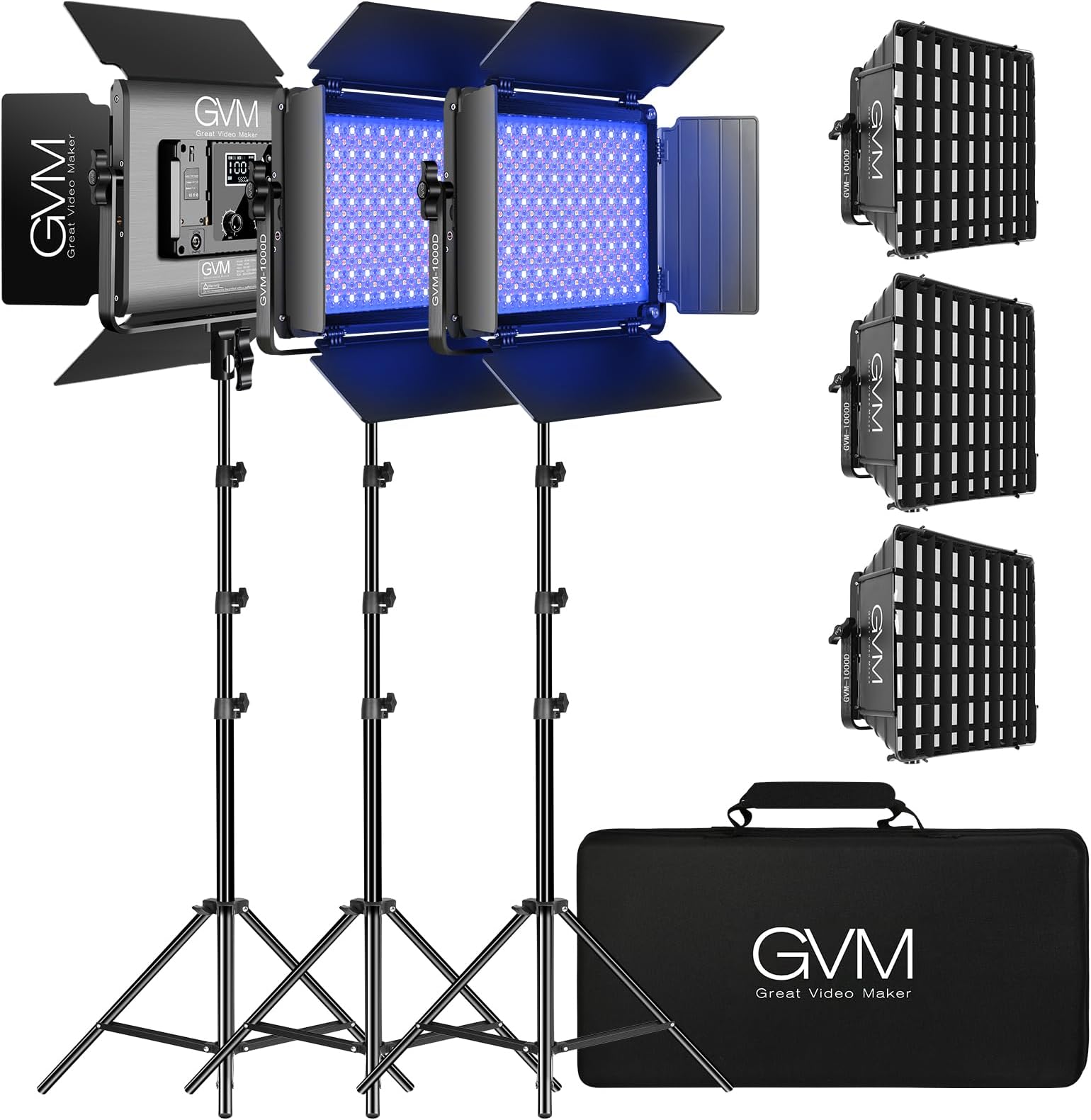 RGB LED Light, Photography Lighting with APP Control, 1000D Lighting Kit for YouTube Studio, 3 Packs Led Panel Light, 3200K-5600K, 8 Kinds of The Scene Lights, CRI 97