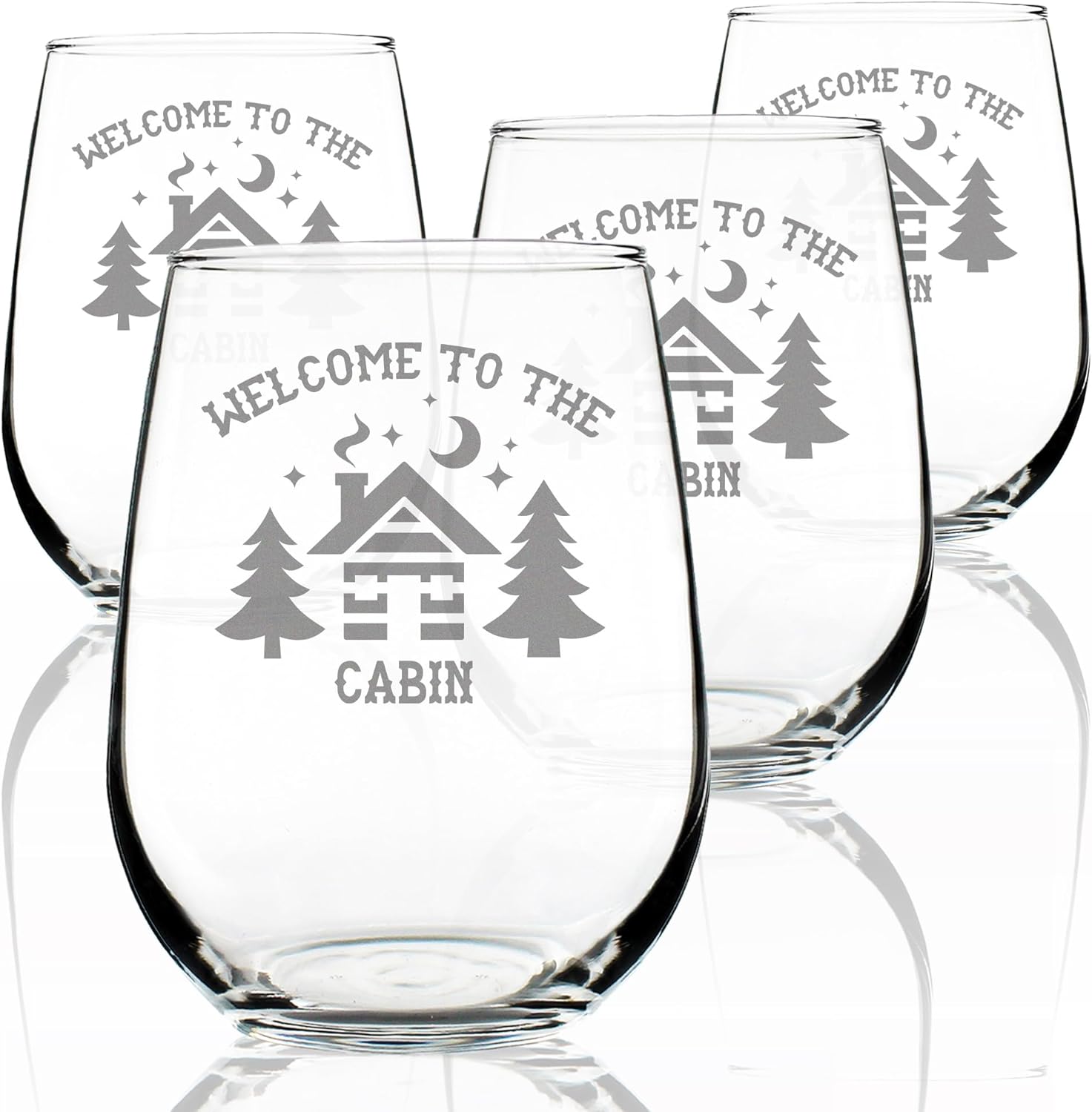 Bevvee Welcome To The Cabin - Stemless Wine Glasses - Set of 2 - Rustic Themed Gifts and Cabin Decor - Large 17 Ounce