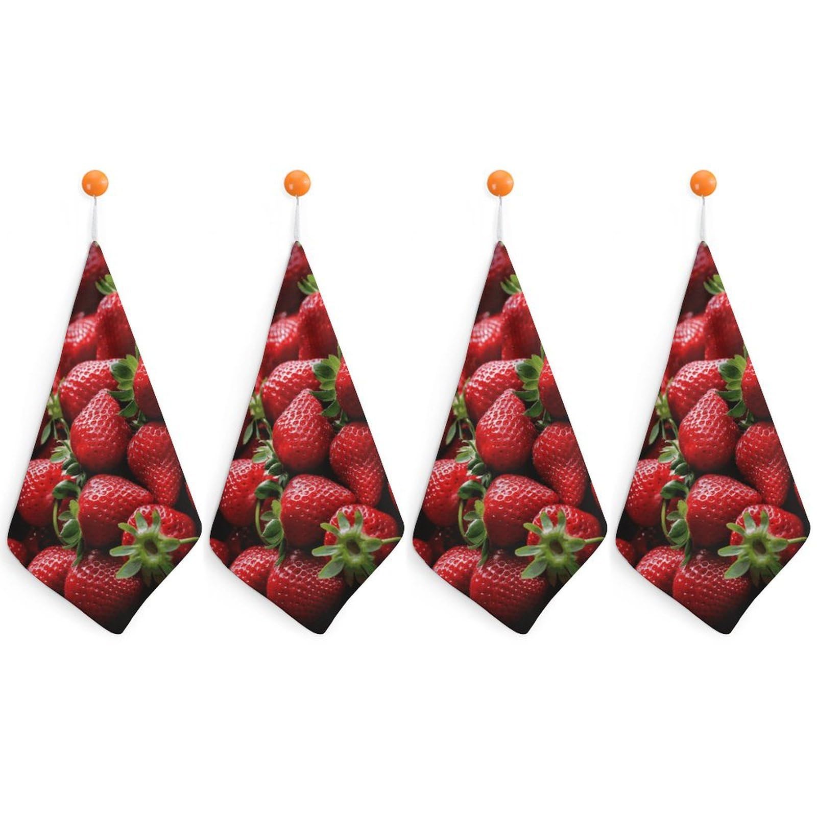 QMNLKH Fresh Strawberries Hand Towels for Kitchen, Quick Dry Hanging Hand Towels with Loops, Absorbent Hand Towel for Bathroom, Square Soft Microfiber Towels for Gym, 11.8inch 4PCS