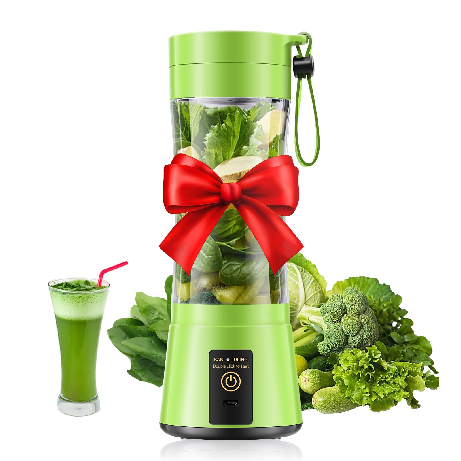 Cordless Portable Personal Size Blender - USB Rechargeable Blender for Smoothies and Shakes, 6 Blades with 380Ml BPA Free Juice Cup, Freshly Squeezed for Picnic/Sports