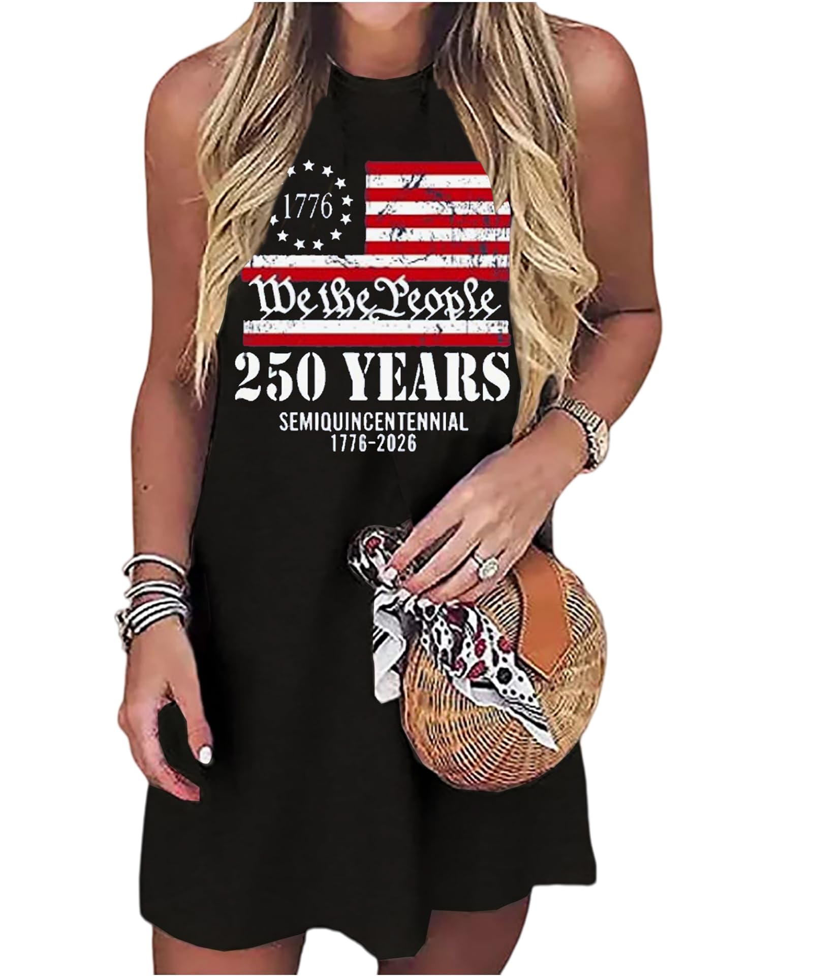 American Flag Tank Dress for Women 4th of July Patriotic Graphic Sleeveless Mini Dress Casual Vacation Short Dresses