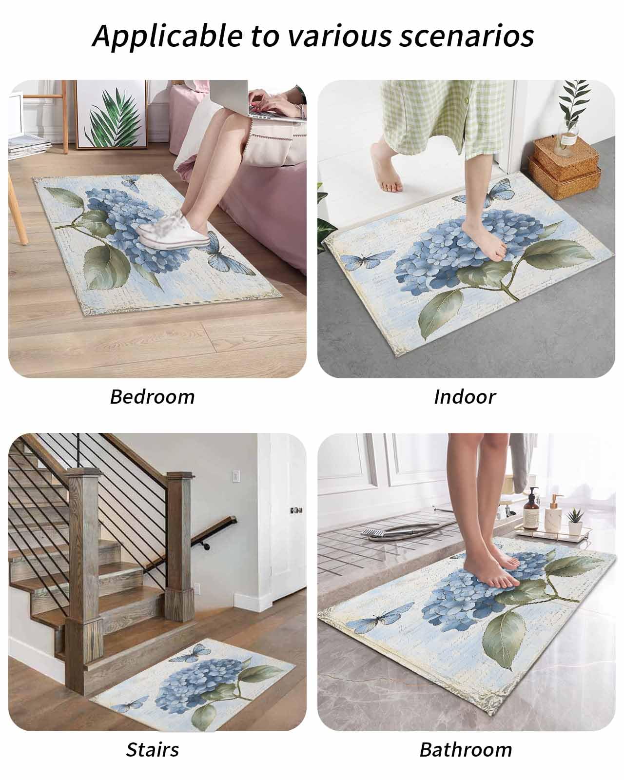 Amazon.com: Blue Hydrangea Retro Indoor Door Mat Washable 24x32