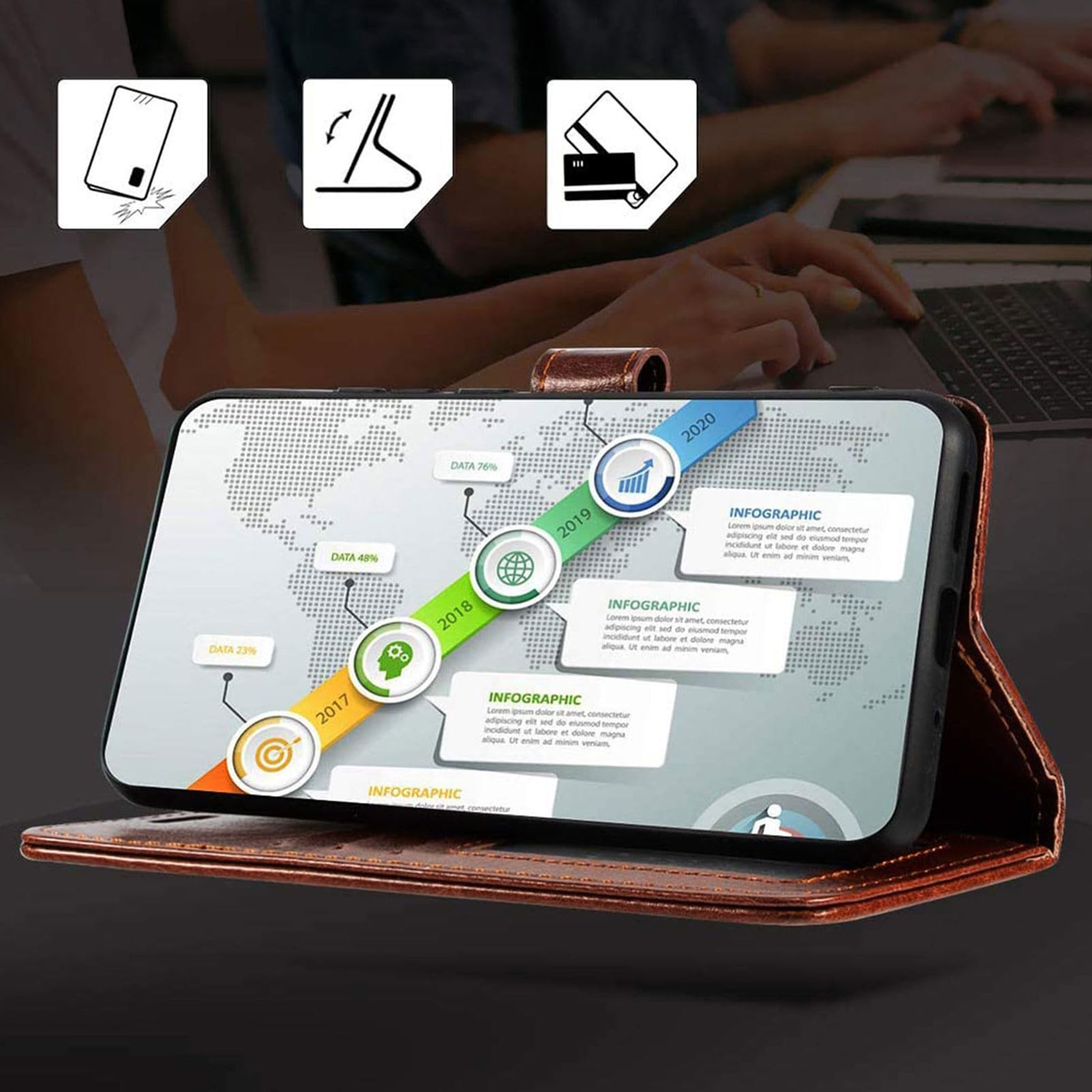 Housse Flip Wallet Pour Doogee Fire 3 Avec Verre Trempé - Cuir PU, Anti-Choc, Porte-Cartes & Support Intégré - Marron