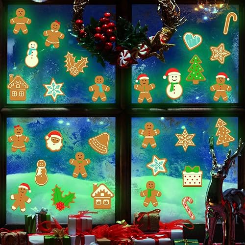 Miniatura 4 de Brillan en la oscuridad, calcomanías de ventana de hombre de jengibre de Navidad, color verde, luminoso, hombre de jengibre, removibles, decoración