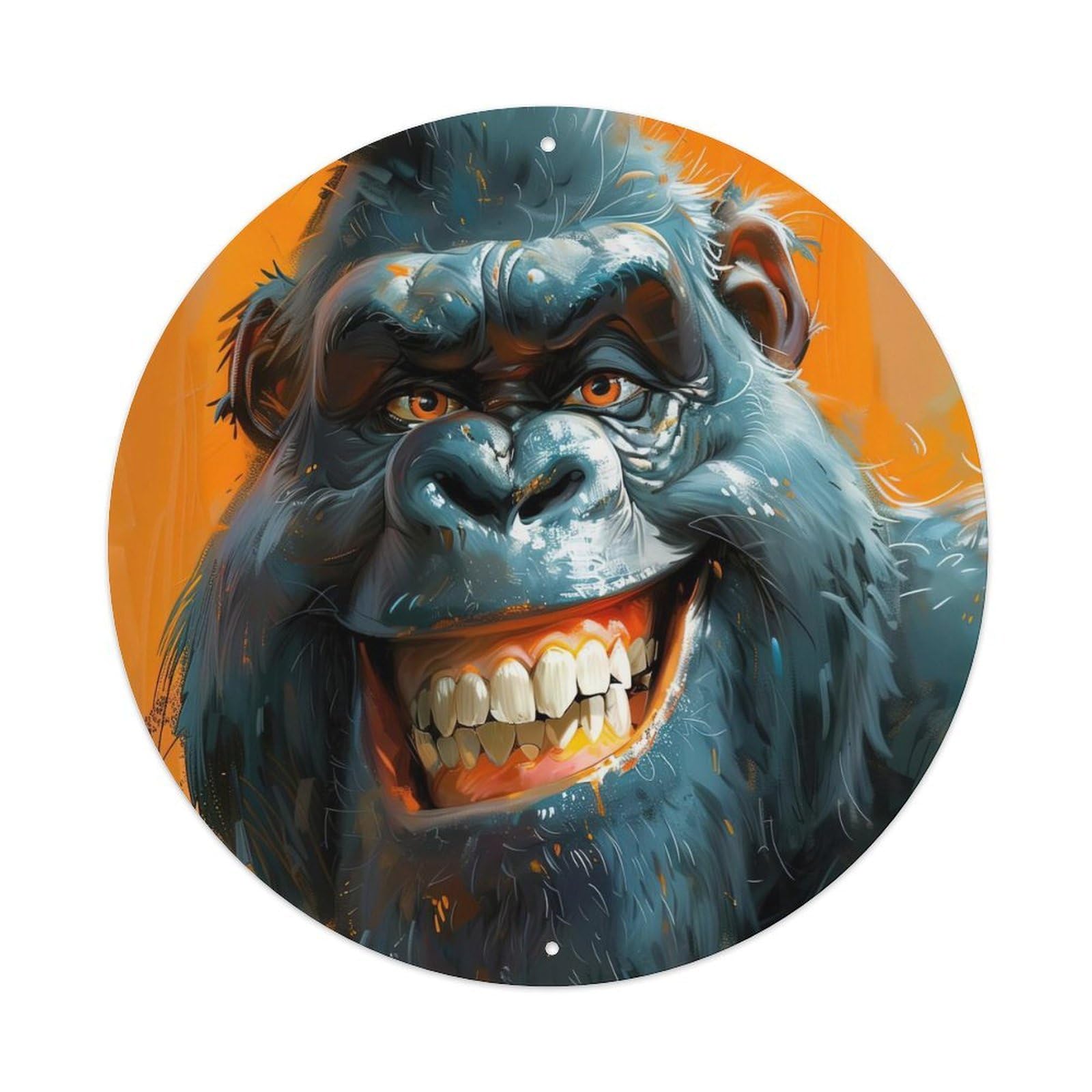 Animal Posters Featuring Mischievous Chimpanzees Vintage Metal Tin Sign Plaque Wall Decor for Cafe, Club, Garden Round Metal Poster 8x8Inch