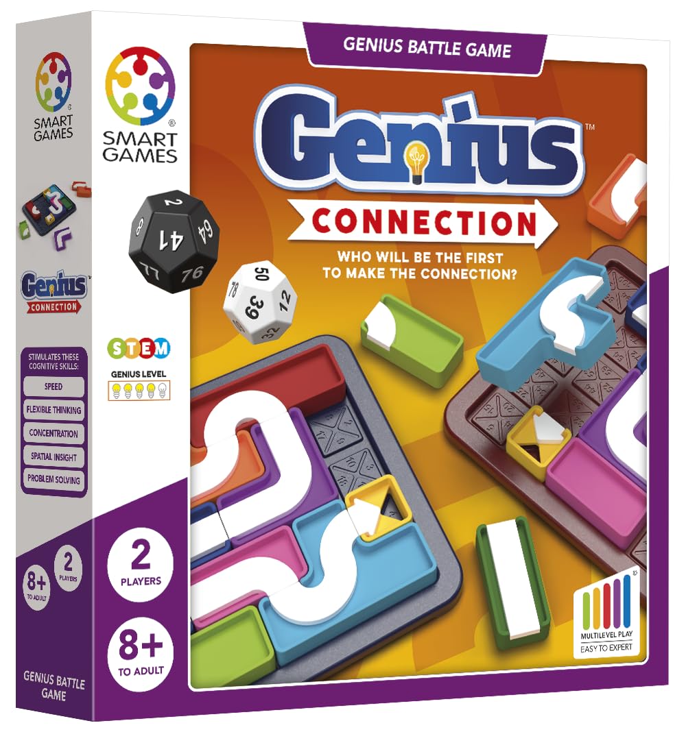 SmartGames - Genius Connection, Jeu de Puzzle de Combat à 1 ou 2 Joueurs, à partir de 8 Ans