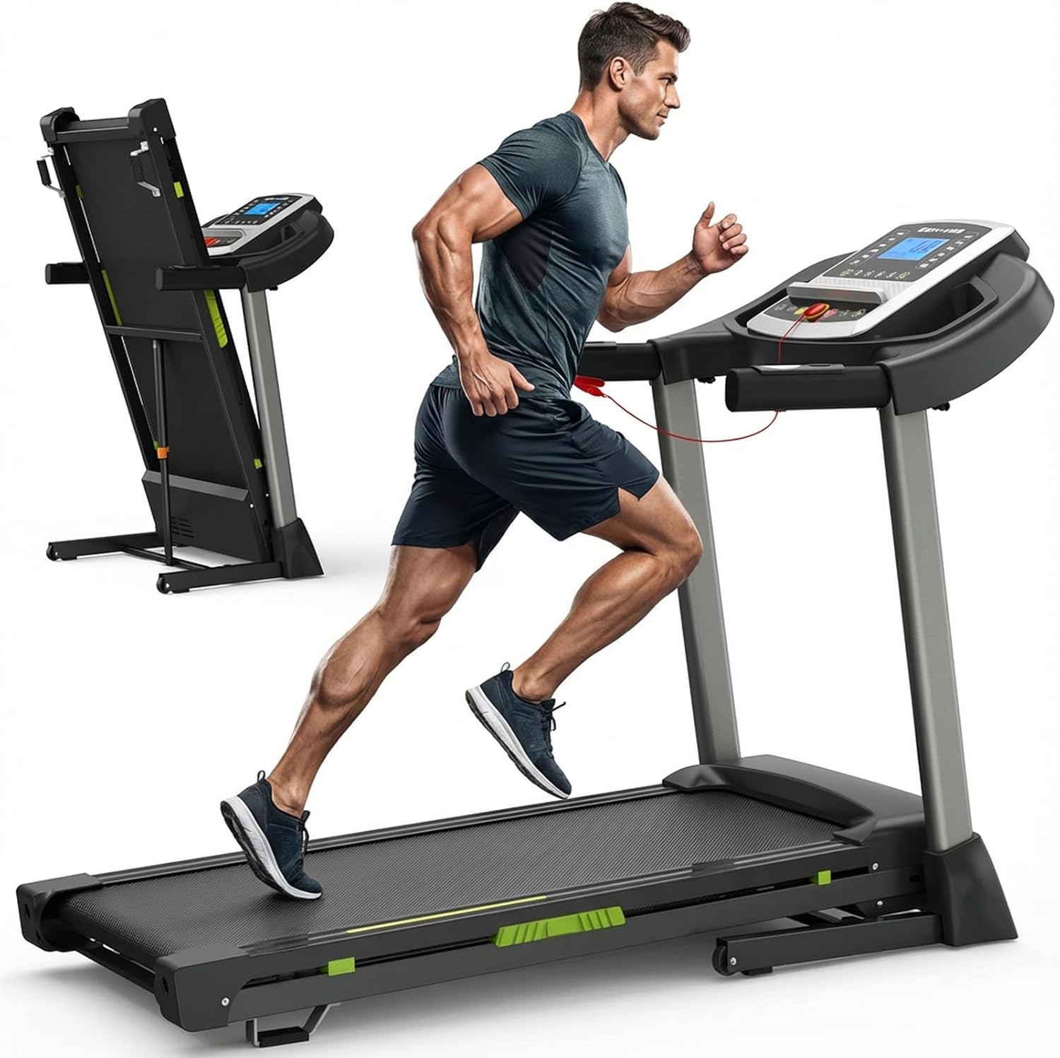 Caminadora Plegable Eléctrica 3.5 hp 12 Programas Monitor Cardíaco Negra