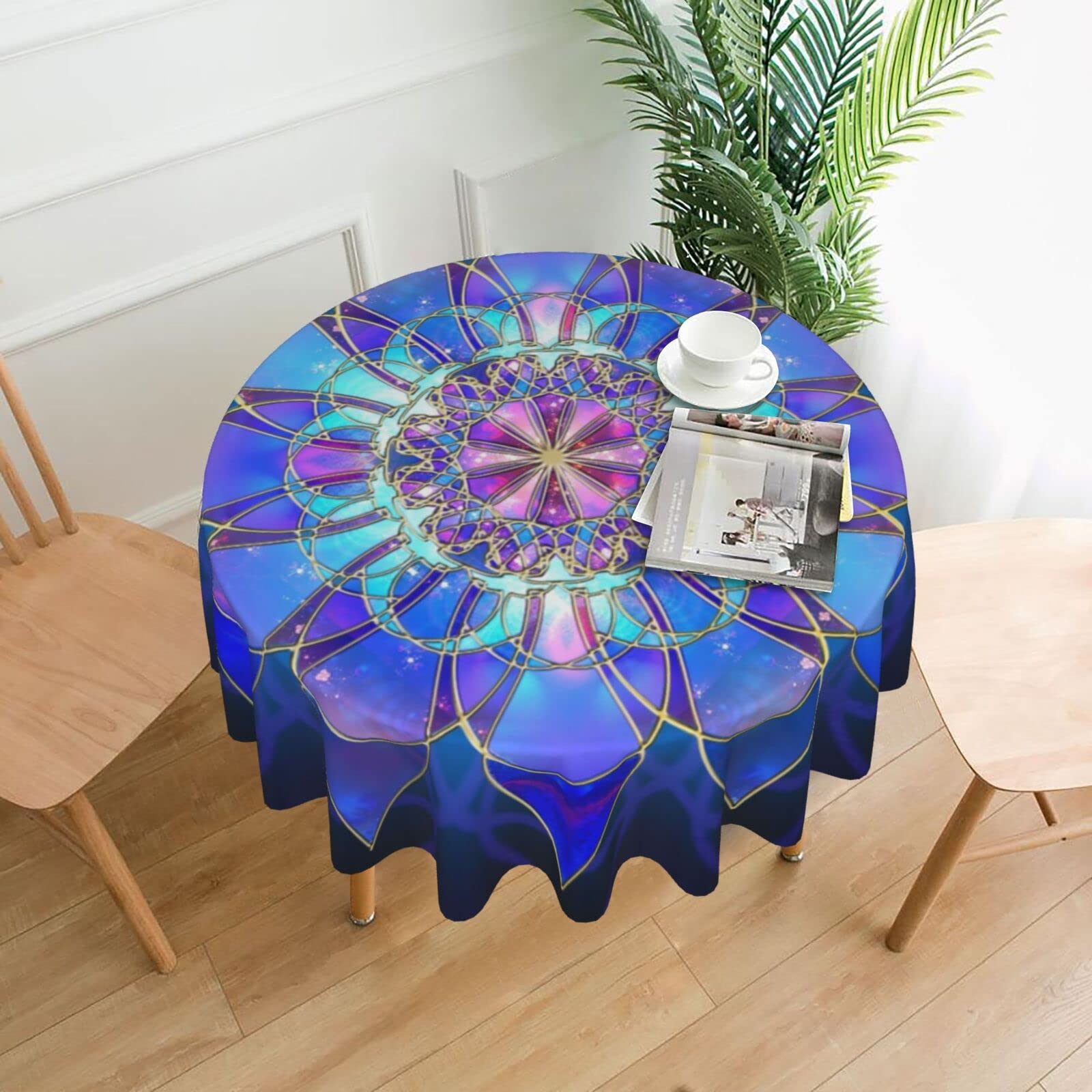 Aabstbfm Rectangle Mandala Round Tablecloth 60 Inch - Printed Reusable Table Cloth Waterproof Wrinkle Free Table Decoration Table Cover 152X152 Cm