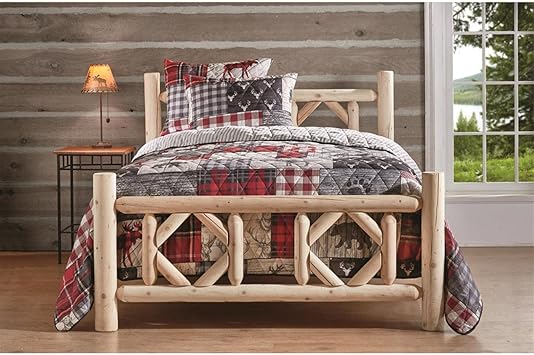CASTLECREEK Diamond Cedar Log Bed Frame Twin, Rustic Natural Wood Bed Frames with Headboard