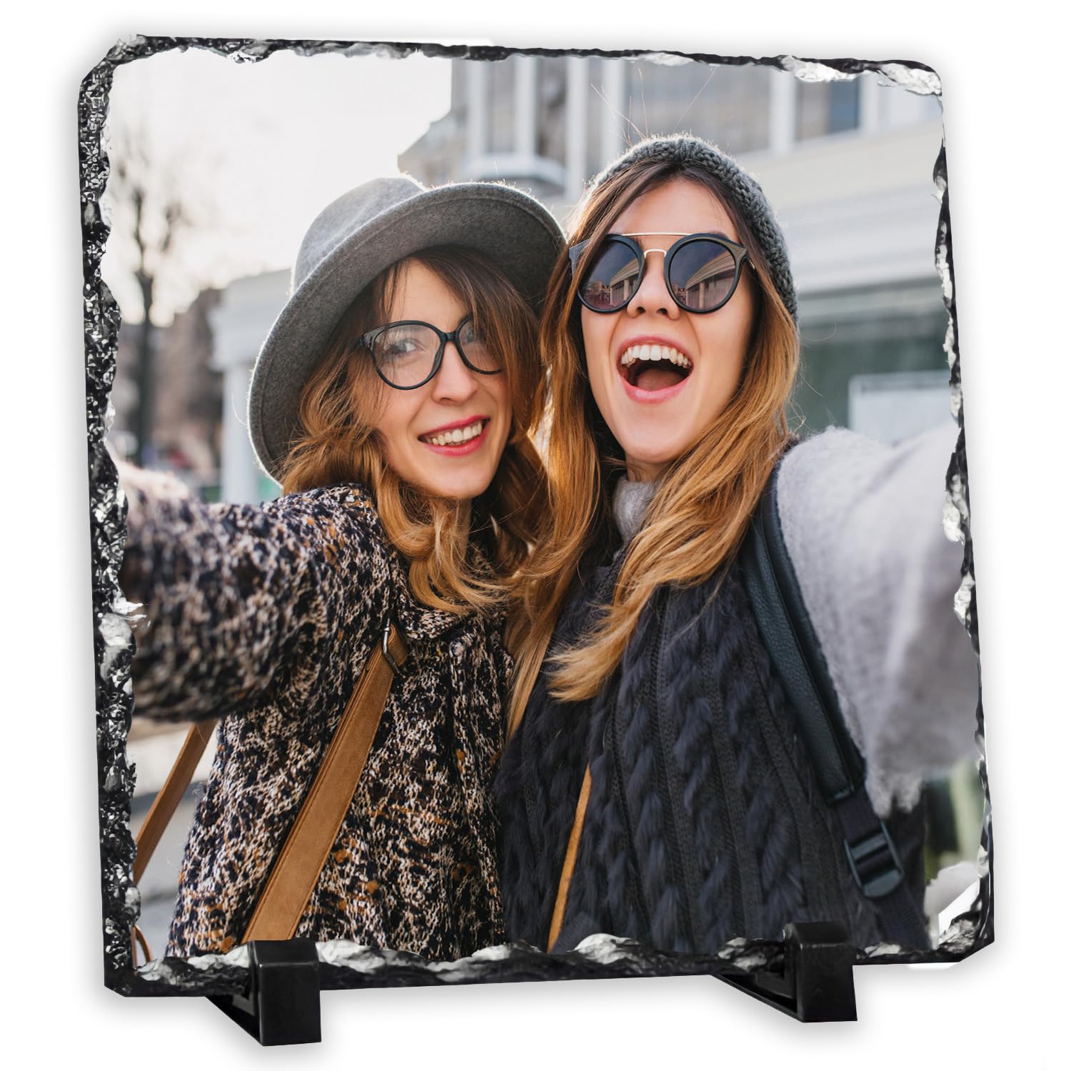 Personalised Photo Slate Plaque – Custom Picture Gift on Natural Rock Stone – Multiple Shapes & Sizes – Unique Photo Frame for Anniversary, Birthday & Special Occasions (Square)