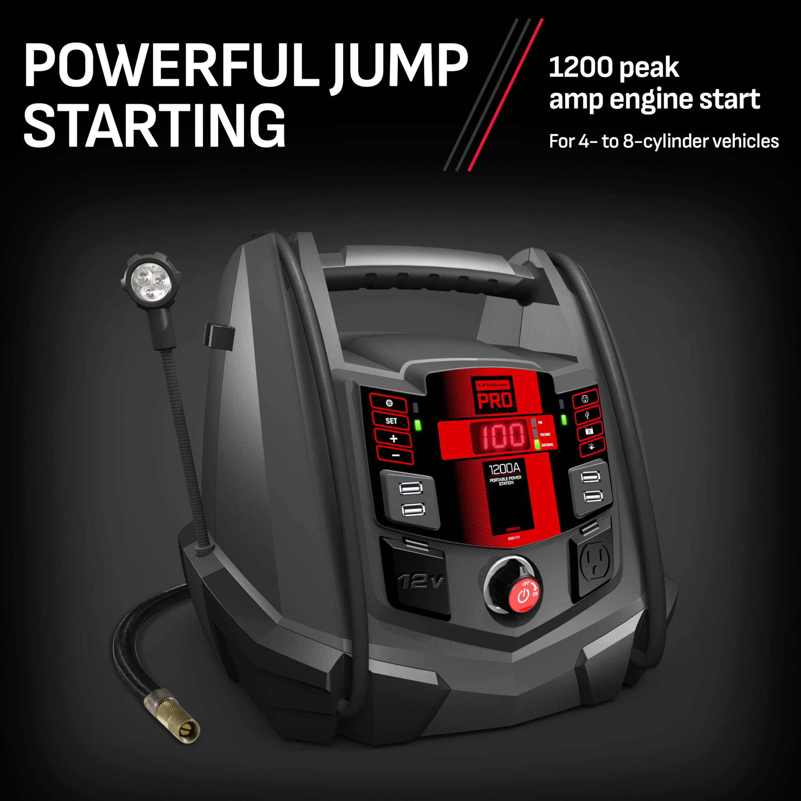 Amazon.com: Schumacher Electric Jump Starter and Portable Power Station,  5-in-1 with Inverter, Air Compressor, and Work Light, SPR1631-1200 Peak  Amps, 12 Volt, for Cars, Trucks, RV's and Marine Batteries : Automotive