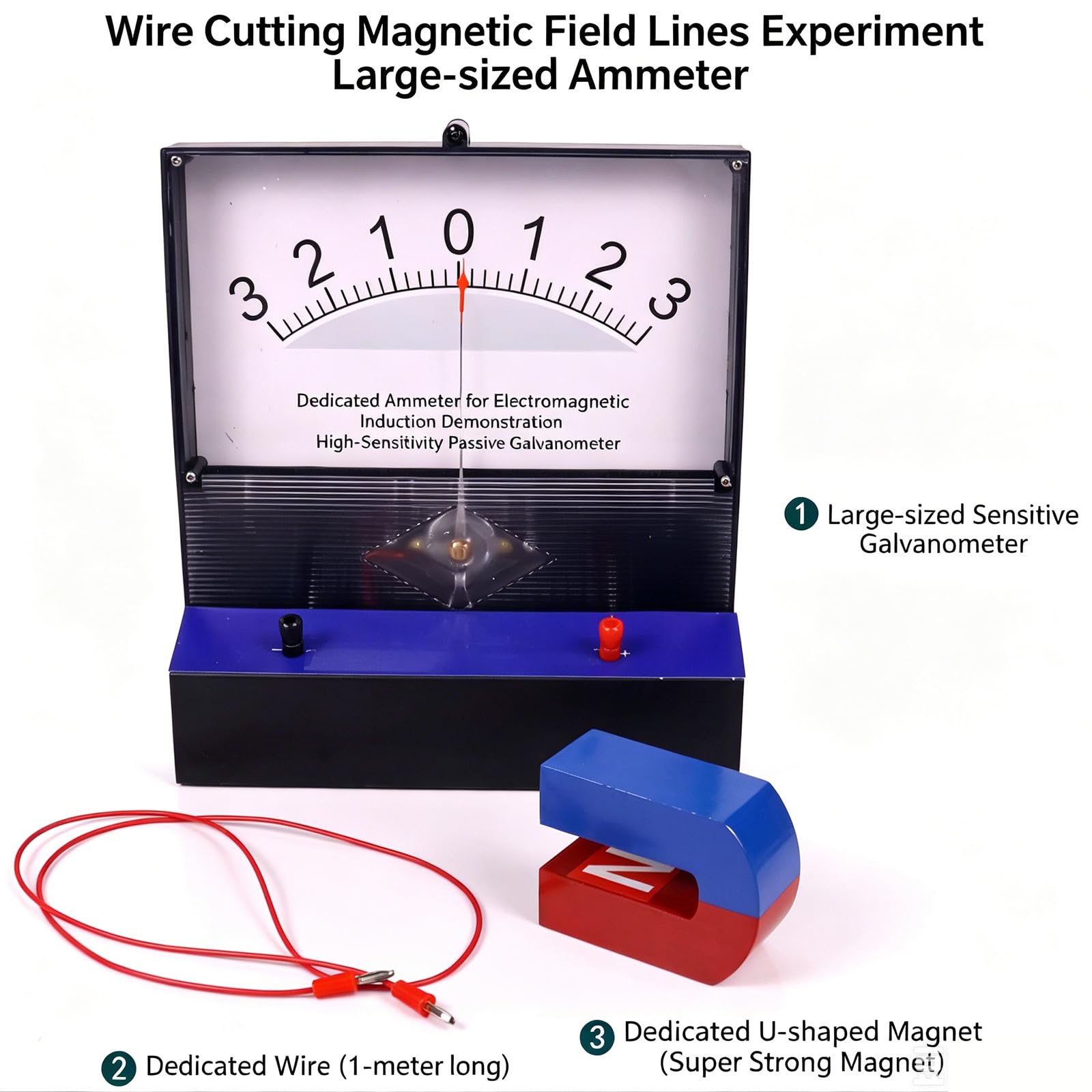 Kit per Esperimenti di Induzione Elettromagnetica, Strumento di Fisica sul Magnetismo, con Galvanometro Sensibile, Magnete A Forma di U E Filo Conduttore da 1 M per Laboratorio Scolastico