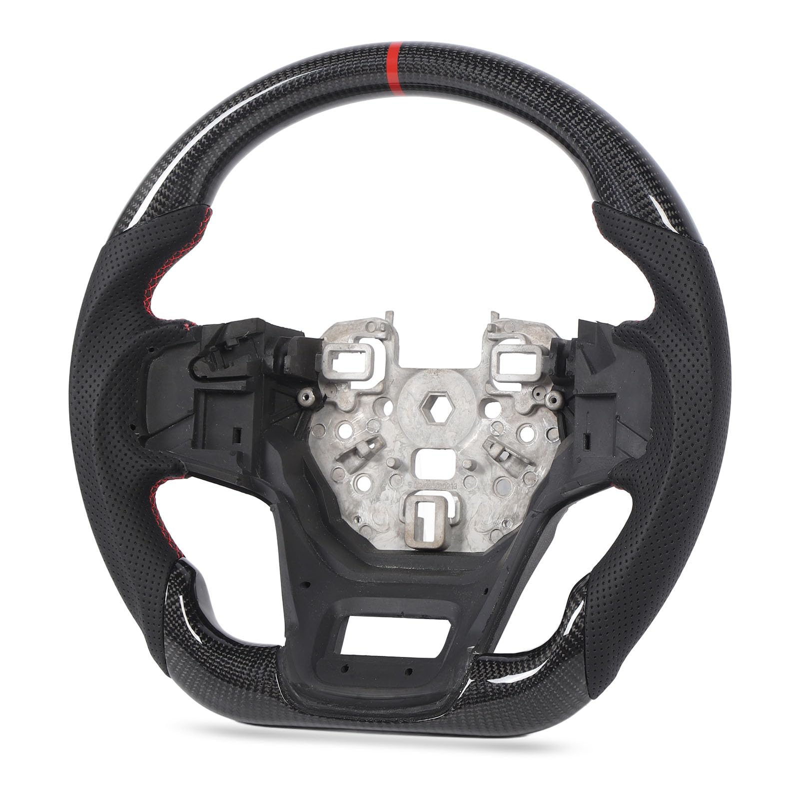 Generic Volante da in Fibra di Carbonio con Fondo Piatto e Pelle Traforata Nera per Auto Sportive Indice Rosso Ore 12