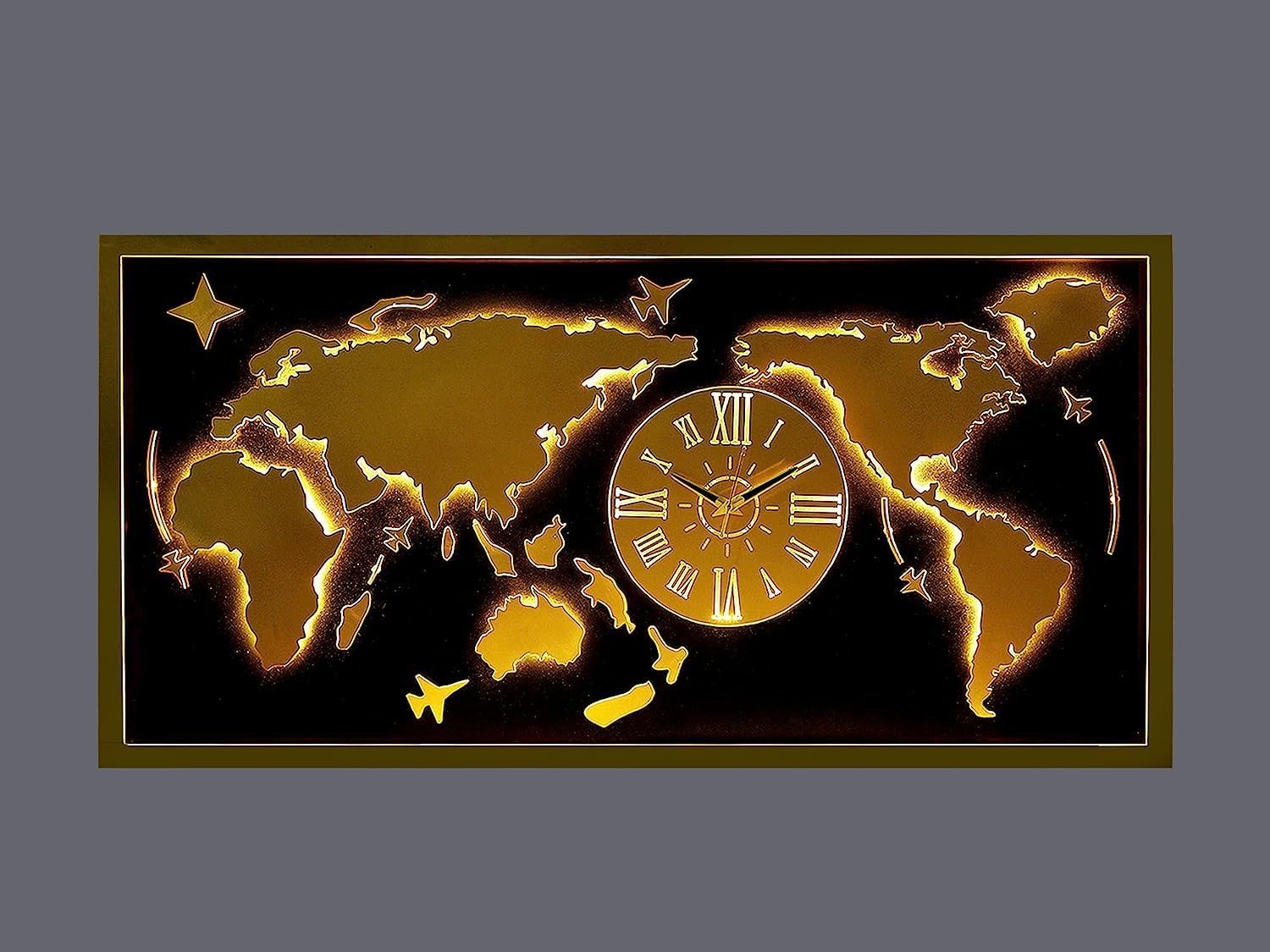 - METSYMetal Laser Cut (World Map with Analogue Clock) Wall Hanging Golden World map with clock (Black & Golden) (Black & golden 5 * 2.5) world map for home decor