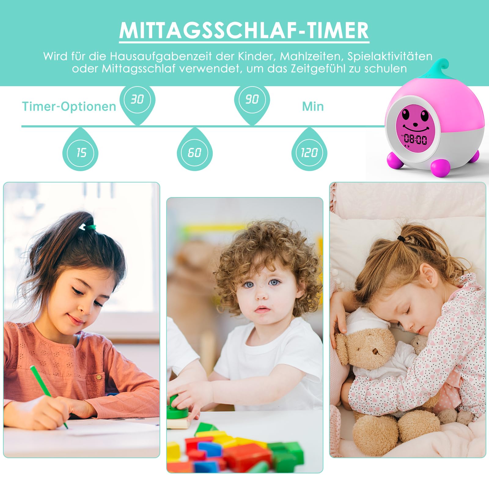 iHoo Reloj Despertador para niños, Reloj de Entrenamiento para Dormir para pequeños con Emoji, Reloj de luz Nocturna para Dormitorio Infantil