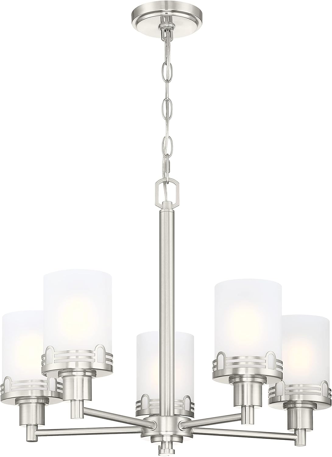 Doraimi Lighting 5 Light Fashion Kitchen Island Frosted Glass Shade+Hollow Metal Shade Chandelier Light Fixture,Brushed Nickel Finish Dining Room Living Room Corridor Bedroom