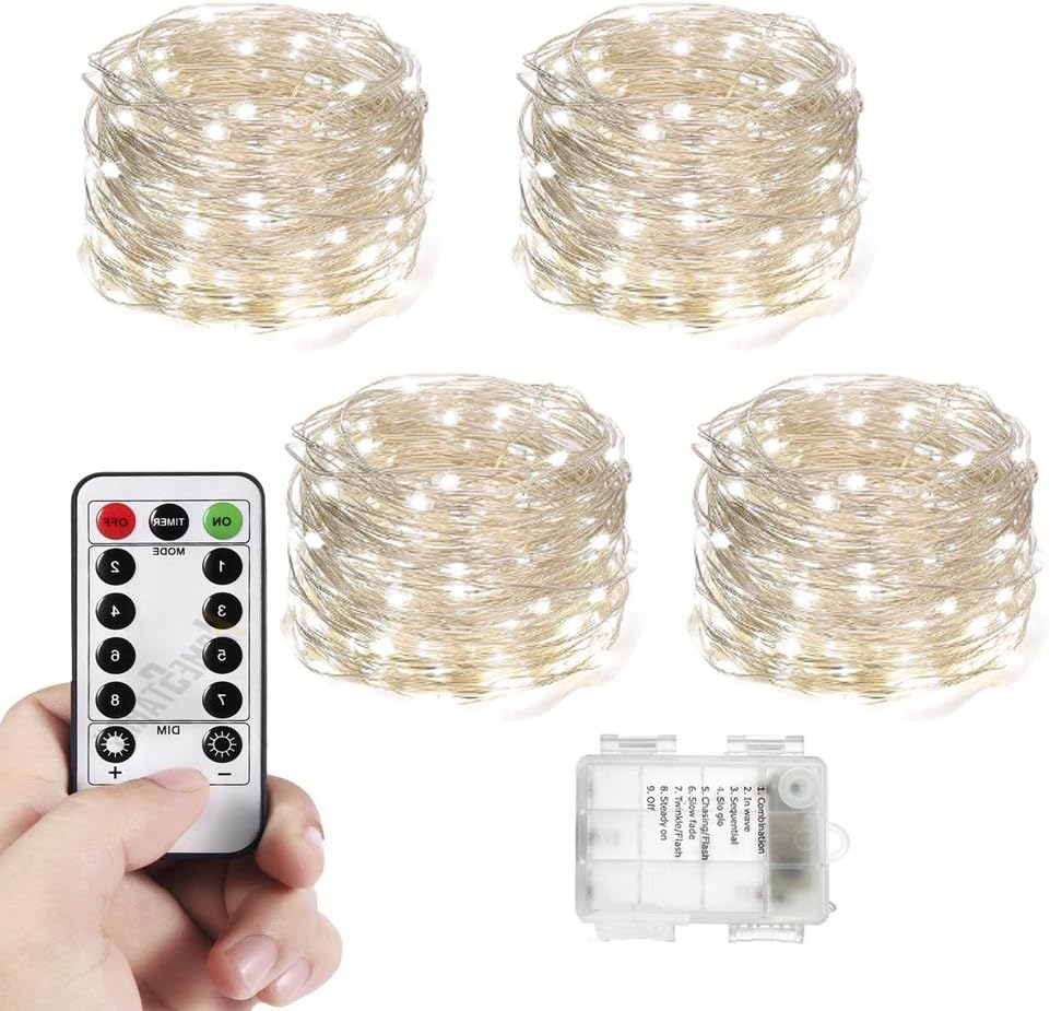 BOOYE LED Light String Adjustable Light Remote Control Flash Fairy Lights Indoor and Outdoor Outdoor Christmas Decorative Lights Decorative Lights Bedroom Garden Party Wedding Warm White (4)