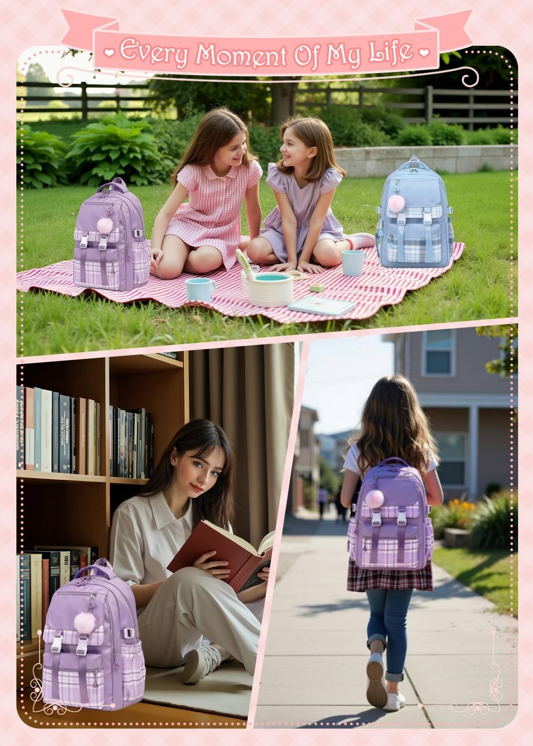 Aryan Schoolrugzak voor dames, 17 inch lichtgewicht leuke schooltas voor tienermeisjes jongens, laptoprugzak dagrugzak voor reizen, college, werk, buitenactiviteiten (Blauw