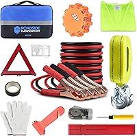 PACETAP Roadside Emergency Kit: 1000A Jumper Cables, 10K Tow Rope, LED Flare, Safety Hammer & More - Winter Car Essentials