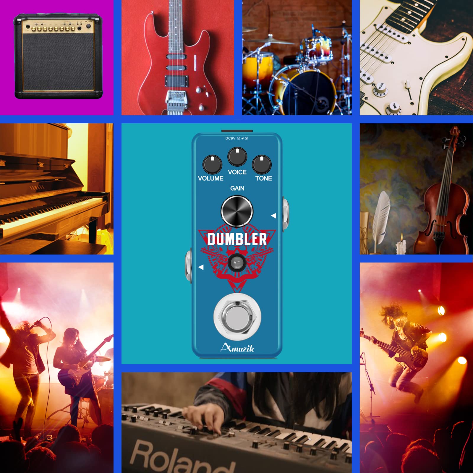 Amuzik Dumbler do Gitary Analogowy Pedały Overdrive Dumbler do Gitary Elektrycznej ze Średnim Niskim Zniekształceniem Rozmiar Mini True Bypass