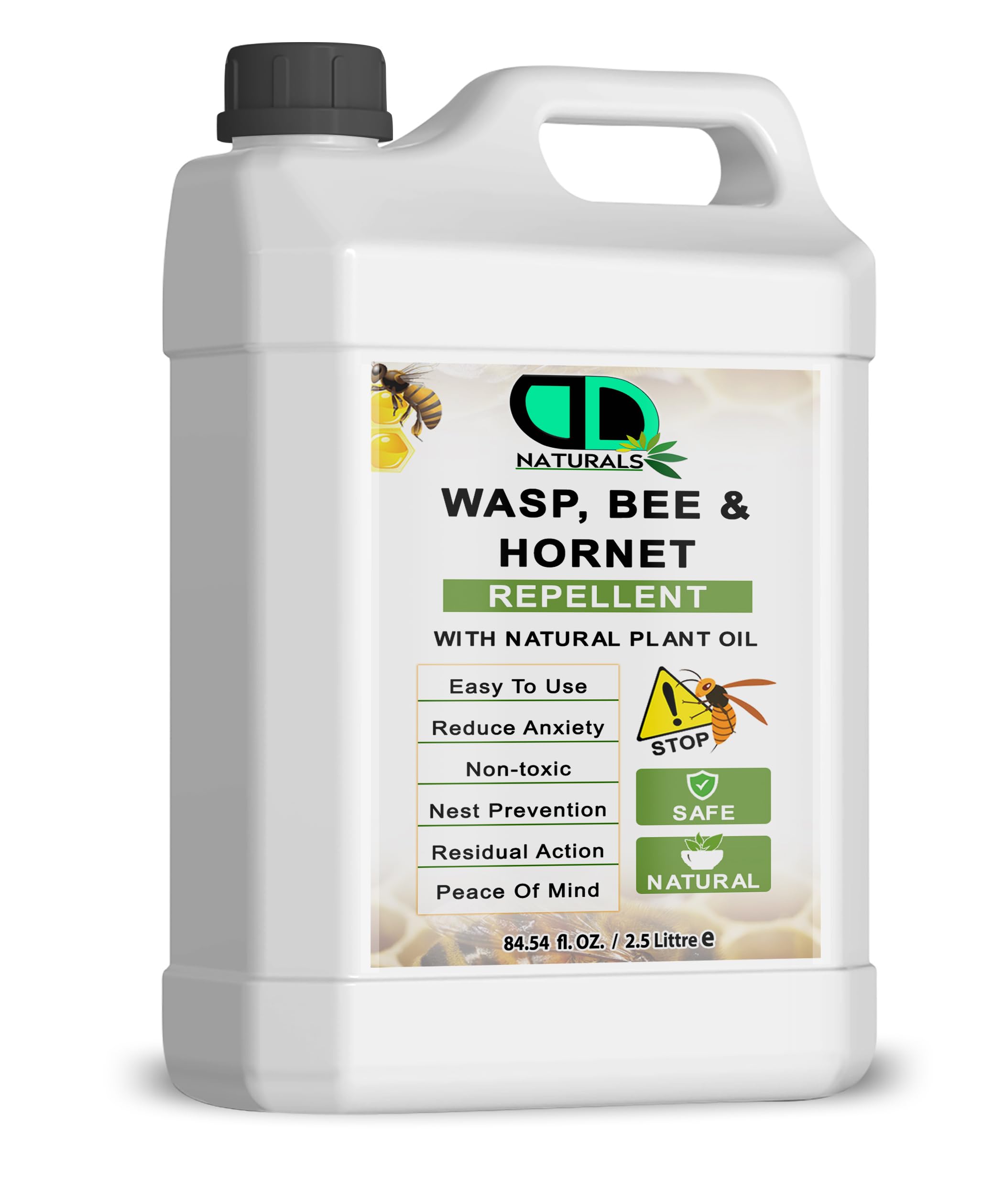DD Teck 100% Natural Wasp, Bee & Hornet Repellent – Plant-Based Insect Deterrent – Non-Toxic, Safe, Easy to Use, Nest Prevention, Residual Action for Outdoor & Indoor Use (2.5 Litter)