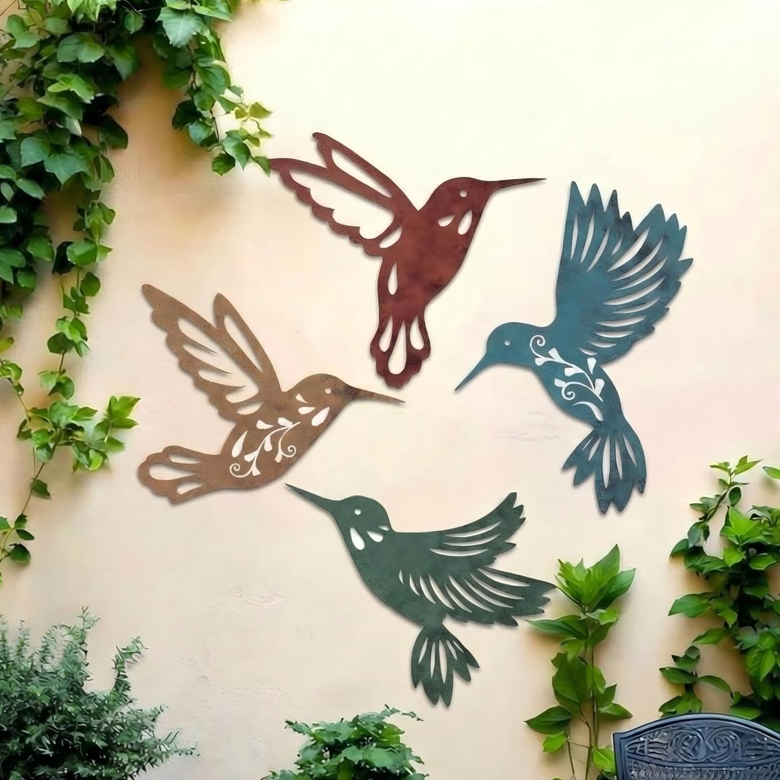Teling 4 Pcs Metal Hummingbird Wall Art Metal Dragonfly Wall Decor for Modern Farmhouse Rustic Home Living Room Bedroom Kitchen Patio Indoor Outdoor