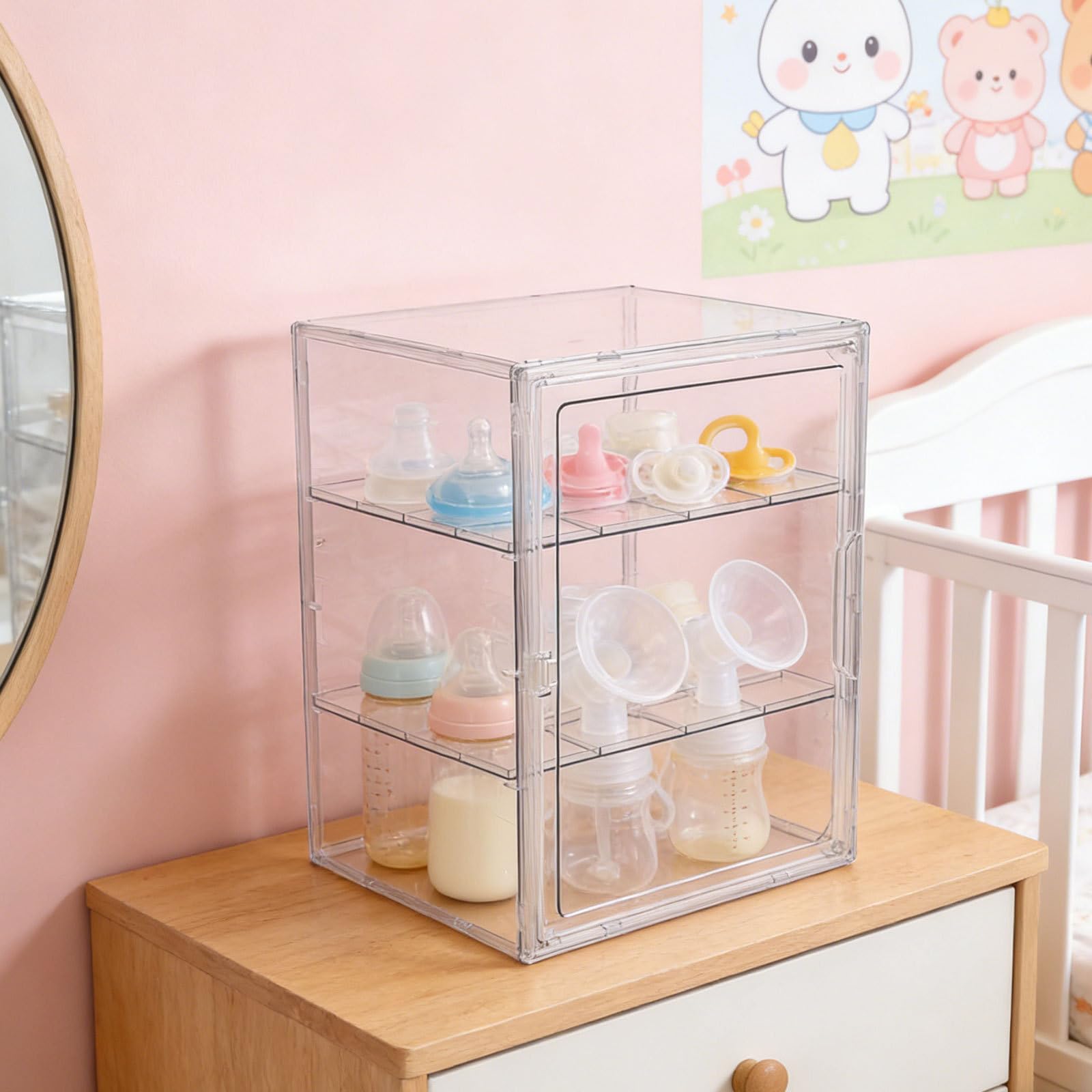 Babyflaschen Aufbewahrungsbox aus Acryl mit 2 Ebenen und Individuellen Fächern Stapelbar und Stabil als Organizer für Küche und Vorratsraum