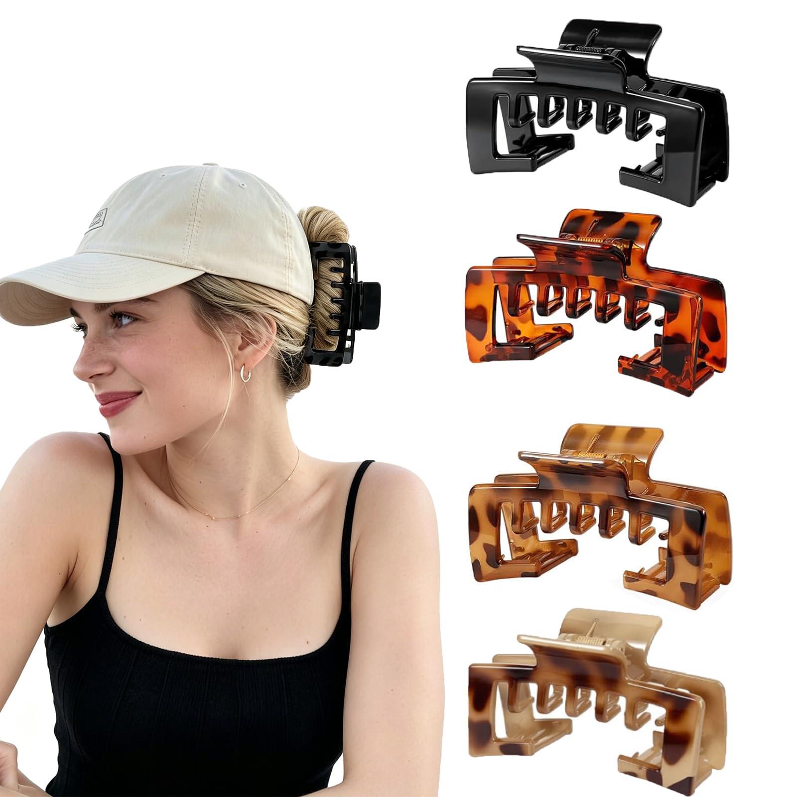 4 PCS Large Strong Trucker Hat Claw Clips for Women – 4.1 Inch Hat-Friendly Non-Slip Baseball Cap Hair Clips, Trucker Claws Hair Clip for Baseball Hat, Hair Claw for Baseball Cap for Thick Thin Hair