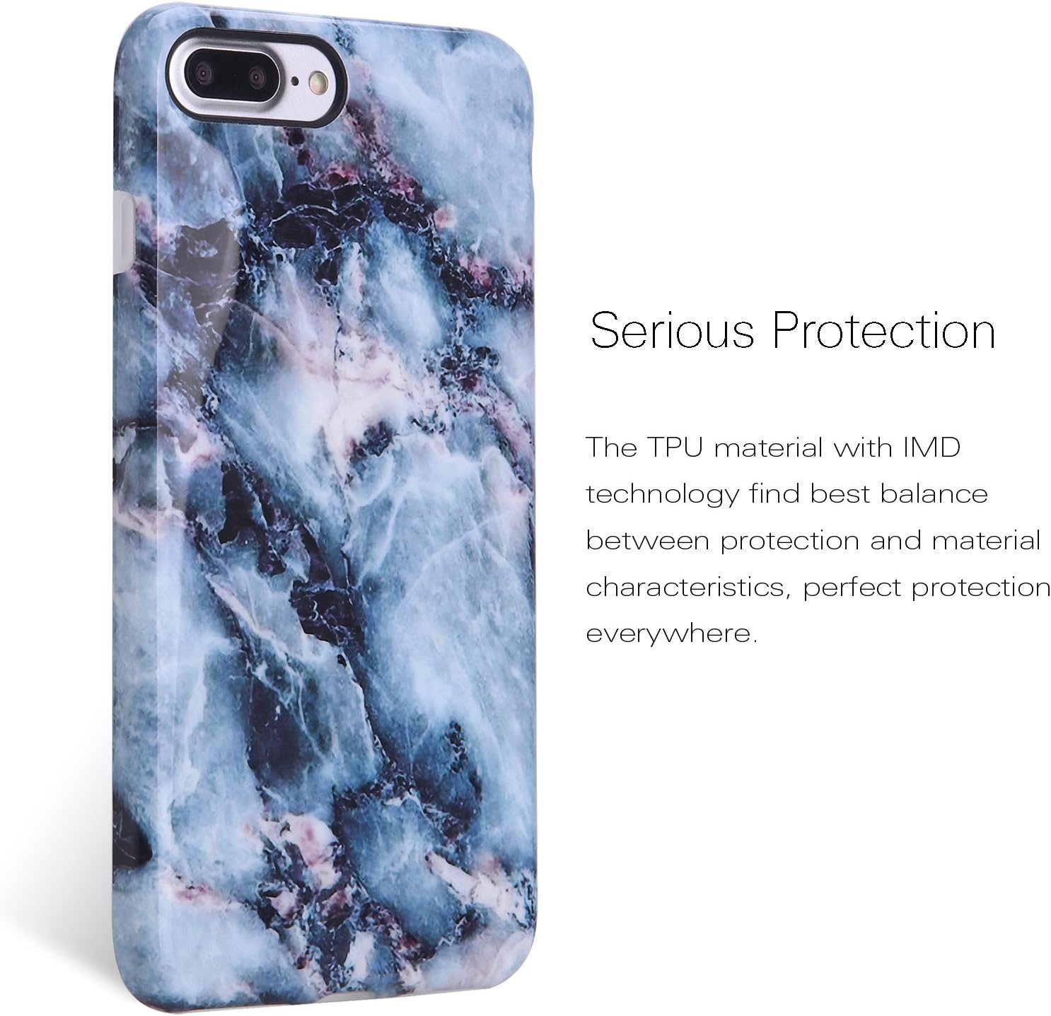 iPhone 7 Plus Case, 5.5 inch Slim Shockproof Glossy Pattern Soft Flexible TPU Cover Case for Apple iPhone 7 Plus, Blue Marble