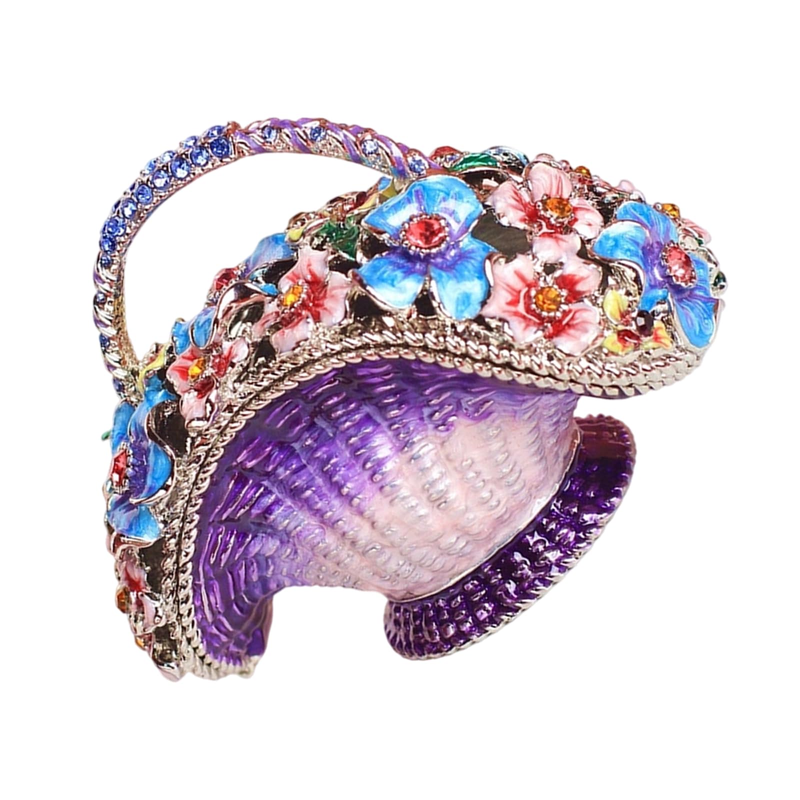 Kaeltsyn Handcraft Enameled Jewelry Organizers Metal Flower Basket Shape for Necklace Earring Rings Storage and Display Traditional Jewelry Storage Container