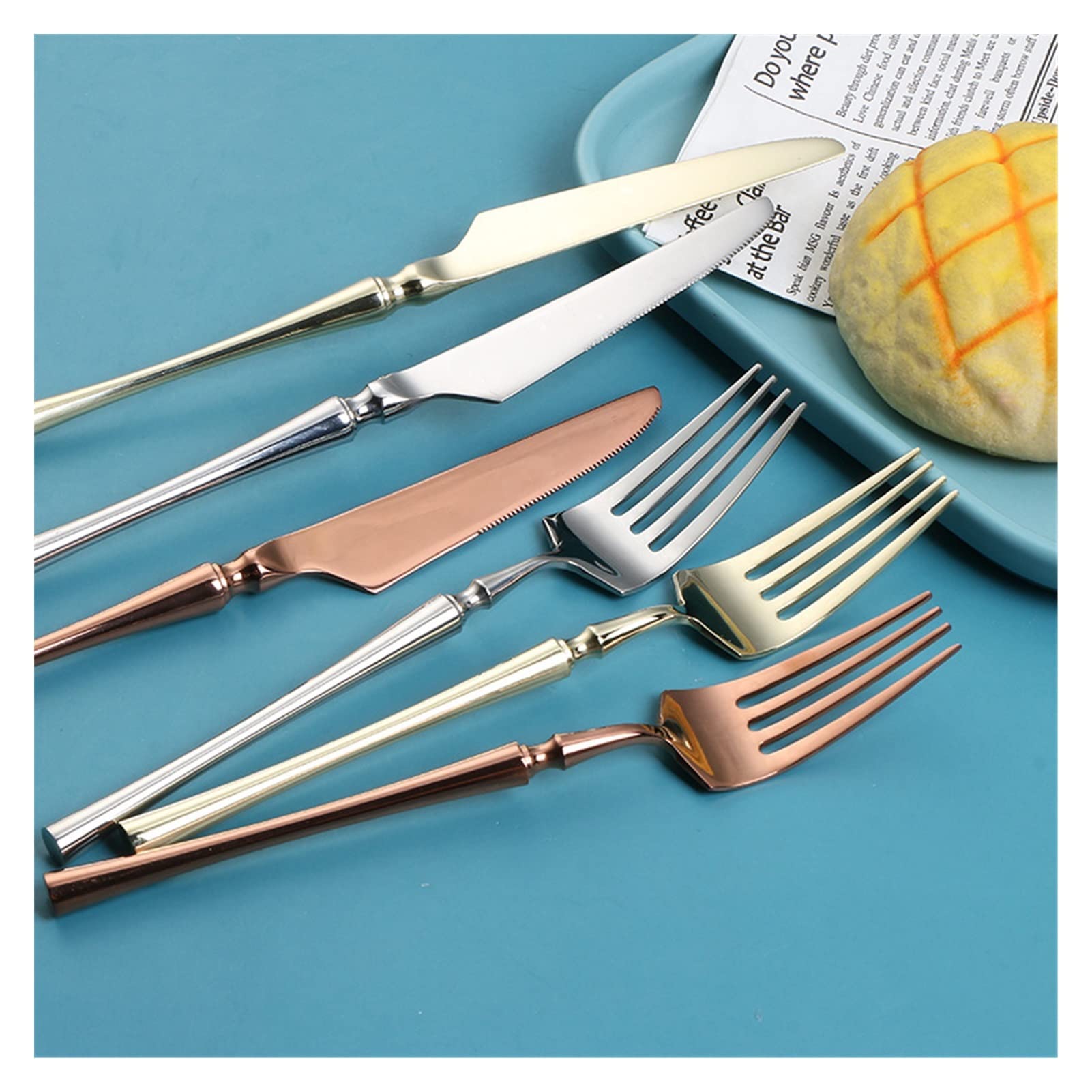 Générique Ensemble De Couverts en Acier Inoxydable, Couteau, Fourchette Et Cuillère 5 Pièces, Finition Miroir, Durable, Adapté Aux Fêtes Et Aux Mariages, Couverts De Camping Et De Voyage