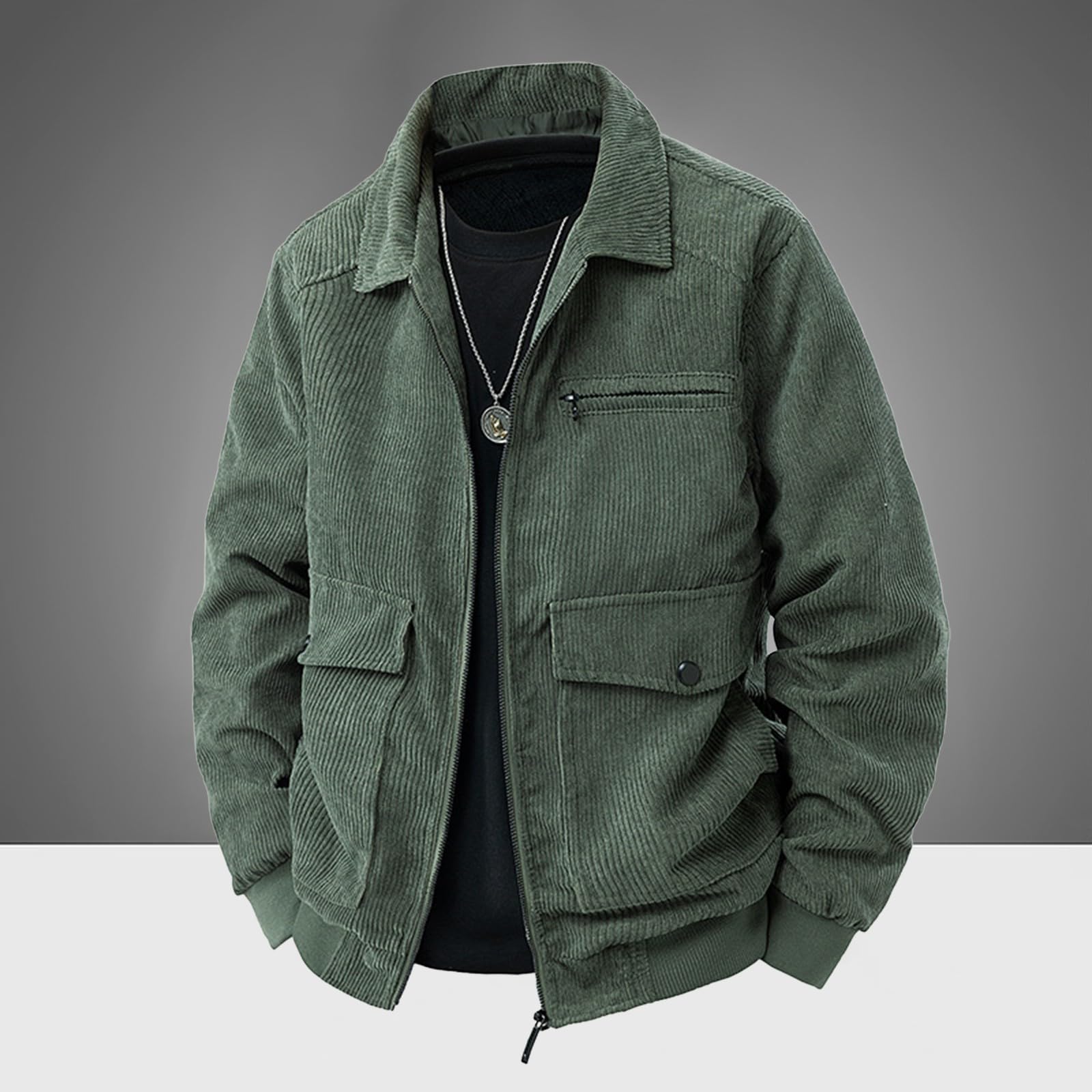Giacca in velluto a coste con colletto con risvolto da uomo, giacca in velluto a coste tinta unita, capispalla imbottita invernale cappotti casual termici capispalla confortevole minimalista cappotto