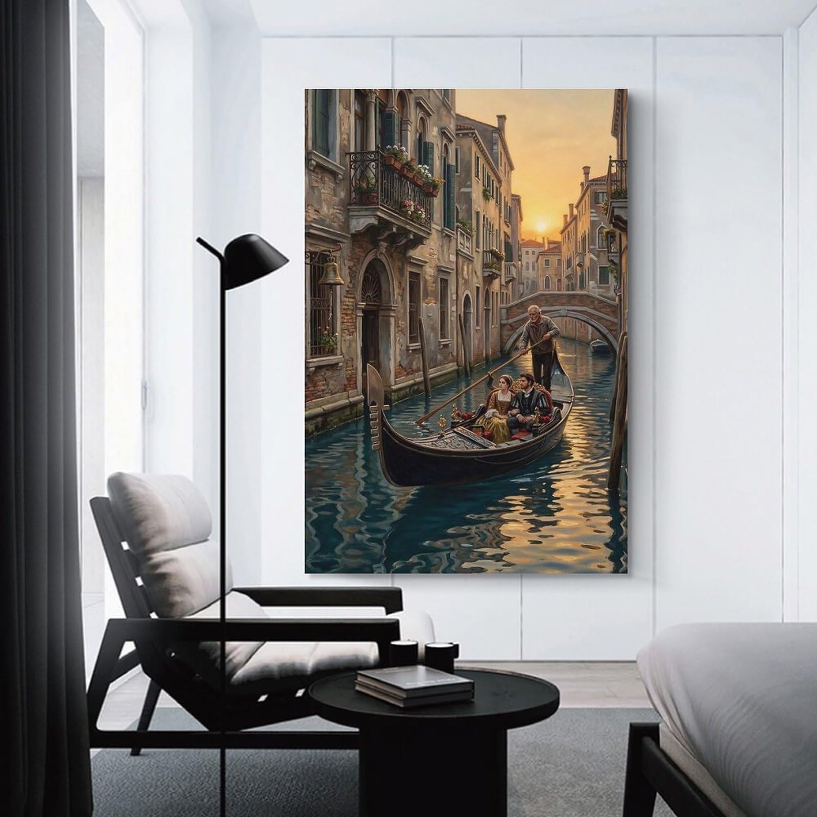 Junmoney Wall Picture Print Venice Canal Gondola Ride at Sunset, 20x30inch(50x75cm), for Living Room, Bedroom Or Home Office, Thoughtful Wall Decor for Art Lovers